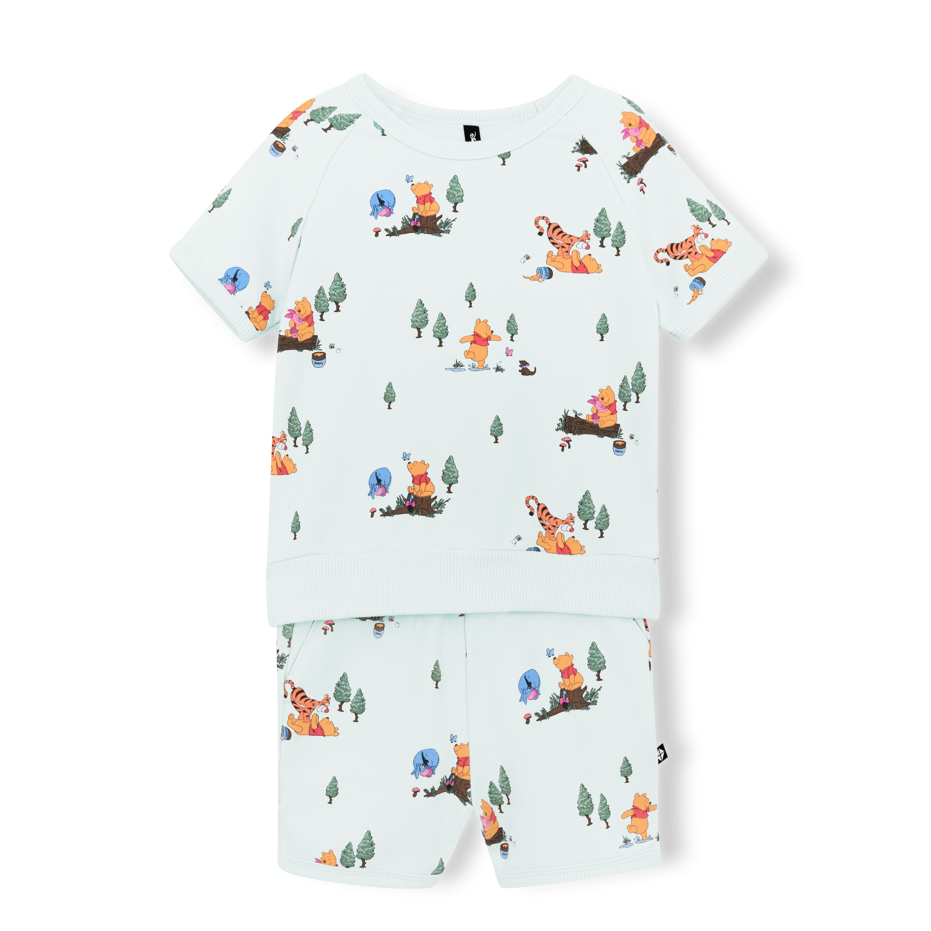 Product photo of the Short Sleeve Jogger Set in Winnie the Pooh Hundred Acre Wood on a white background