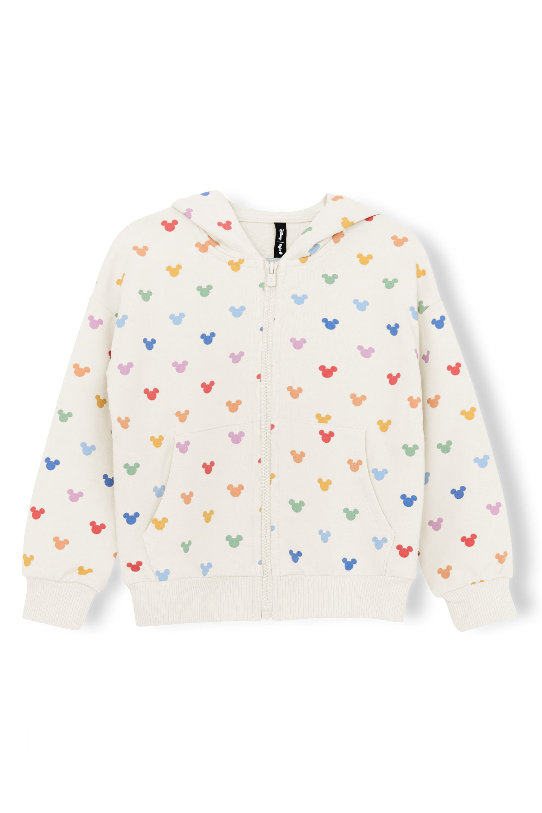 Zip-Up Hoodie with Pastel Mickey Mouse pattern on an oat background
