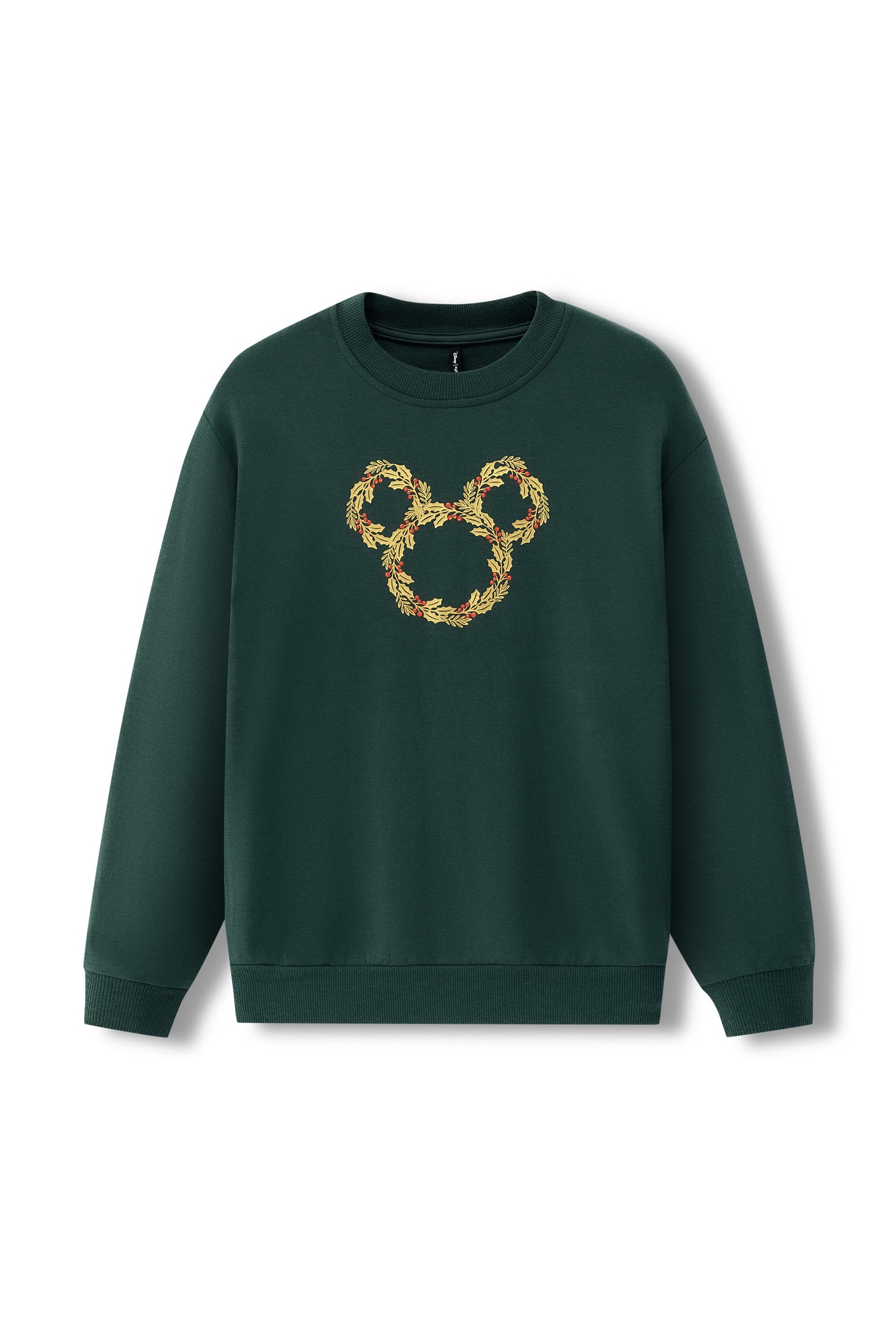 Women's Sweatshirt in Mickey Christmas Wreath on Cypress color on a white background