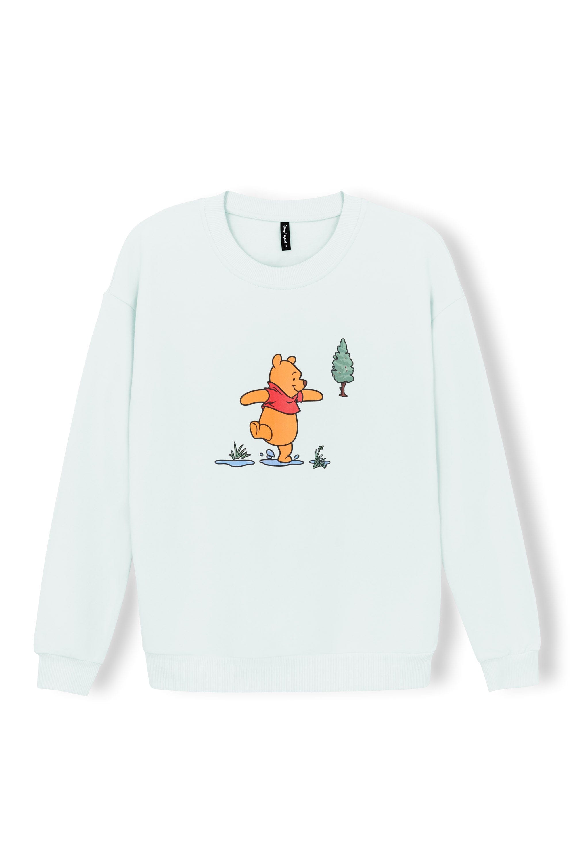 Light green women's sweatshirt with winnie the pooh character in the middle