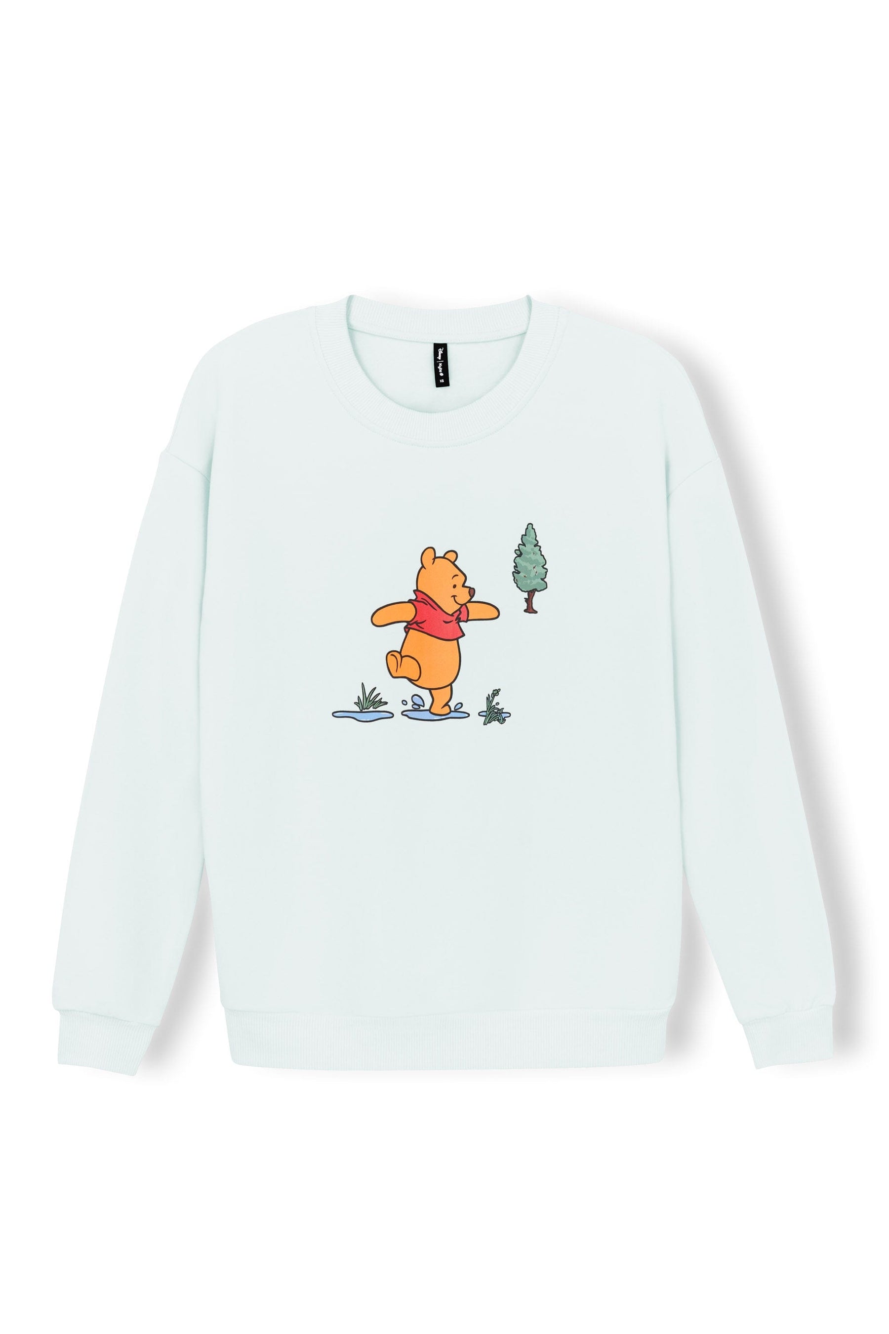 Light green women's sweatshirt with winnie the pooh character in the middle