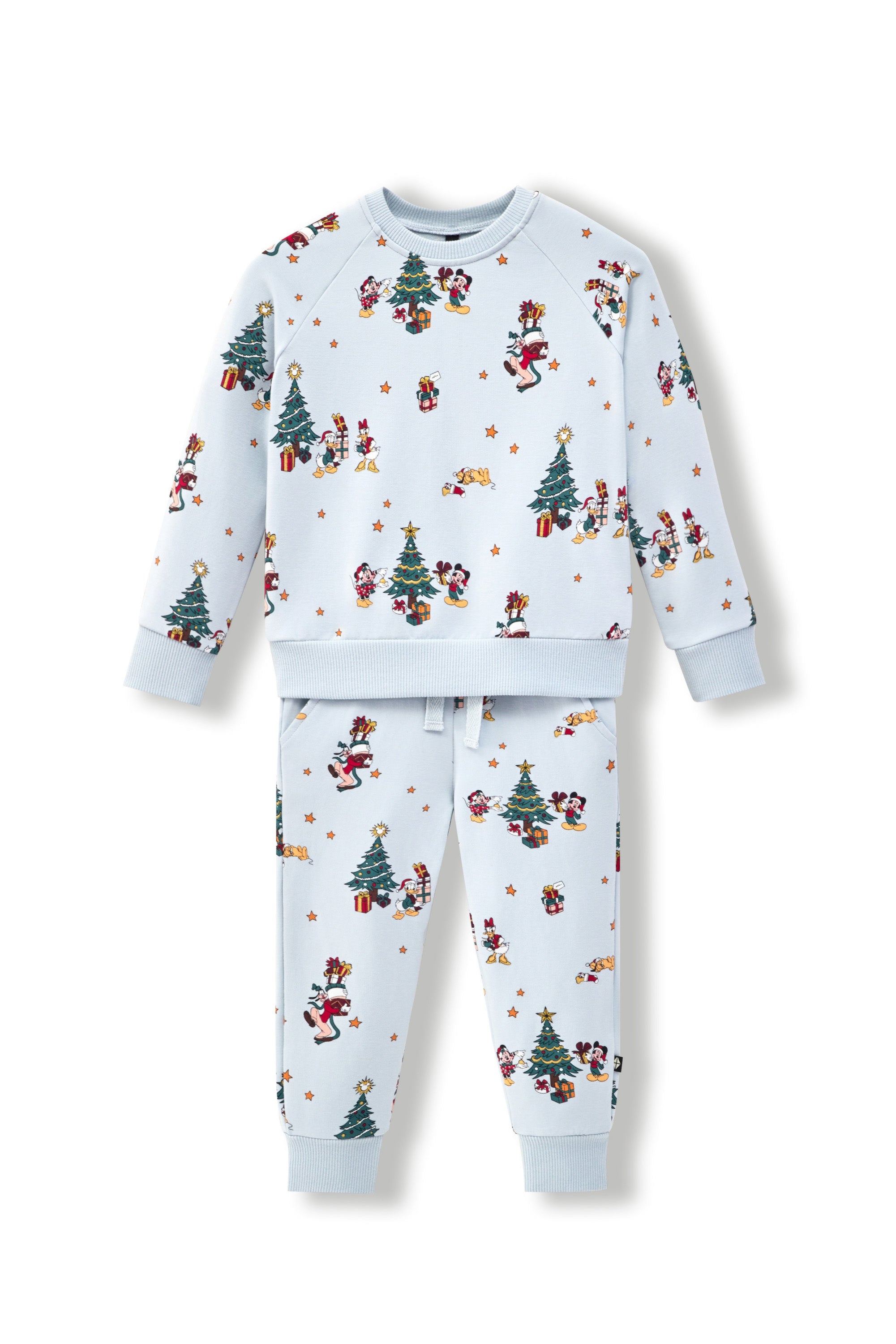 Long Sleeve Jogger Set in Mickey & Friends Christmas print on a white background