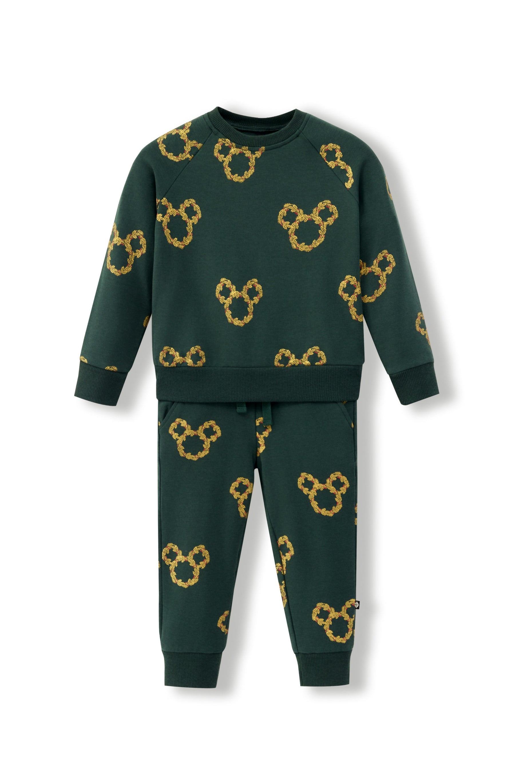 Long Sleeve Jogger Set in Mickey Christmas Wreath print on a white background