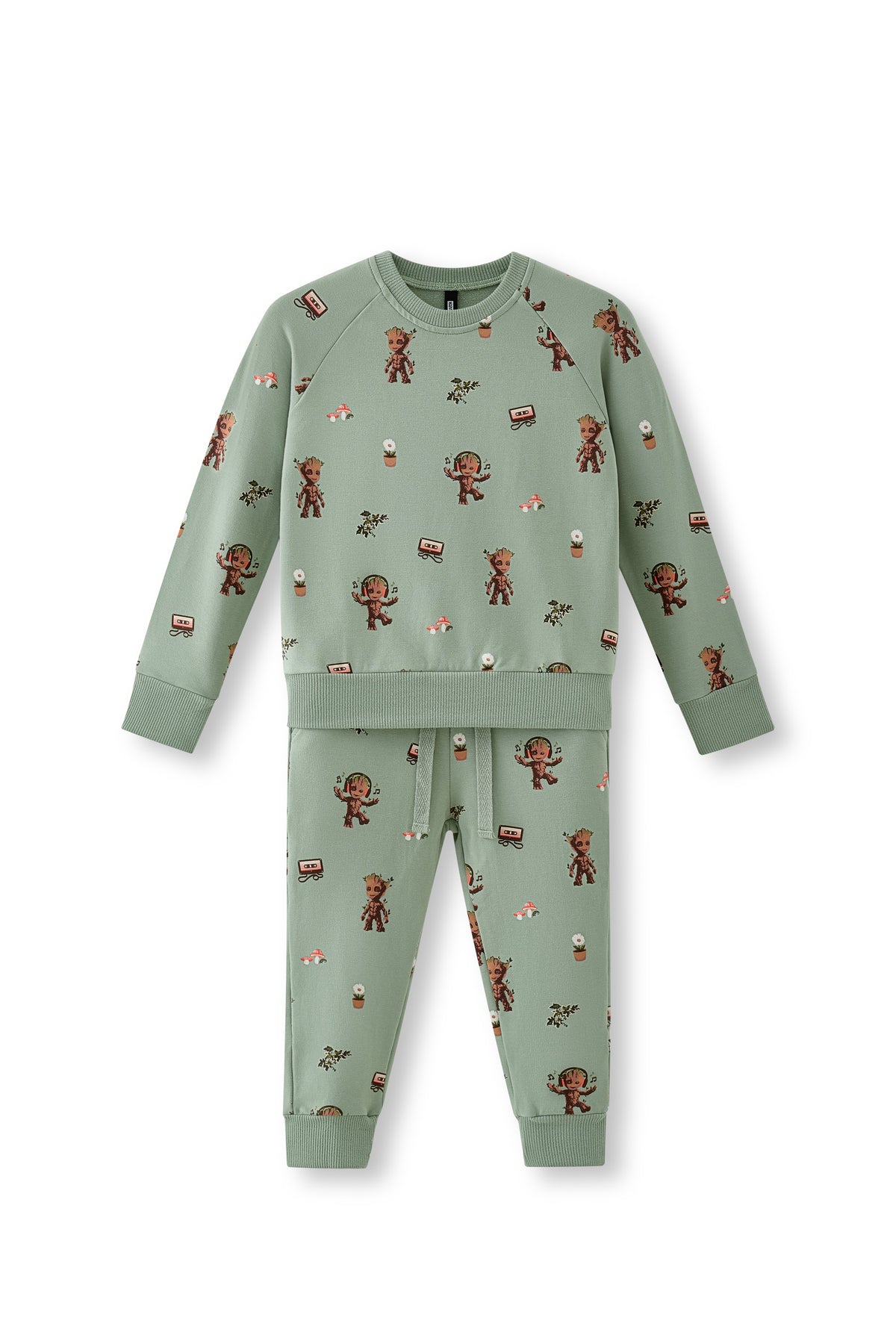 Long Sleeve Jogger Set in Groot print on a white background