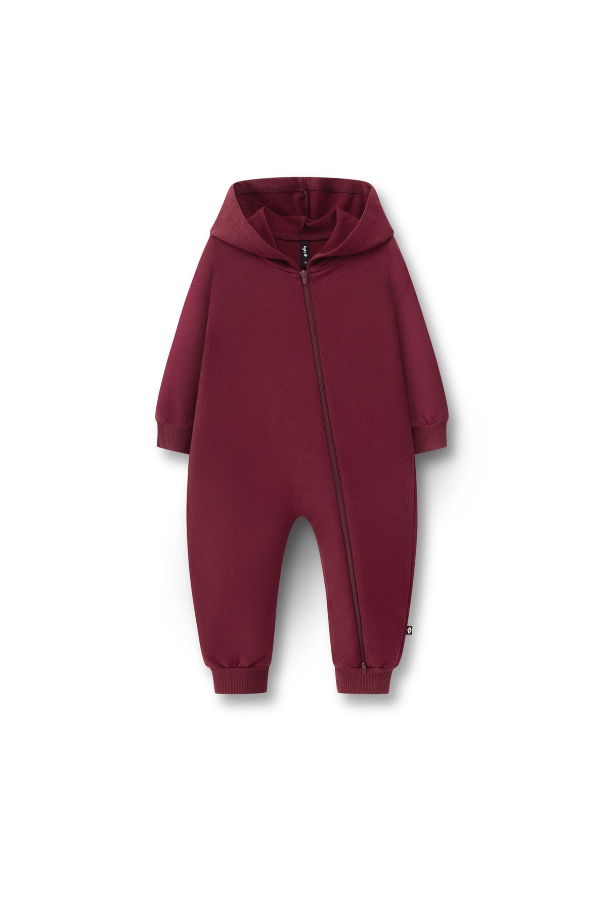 Hooded Zippered Romper in Burgundy color on a white background