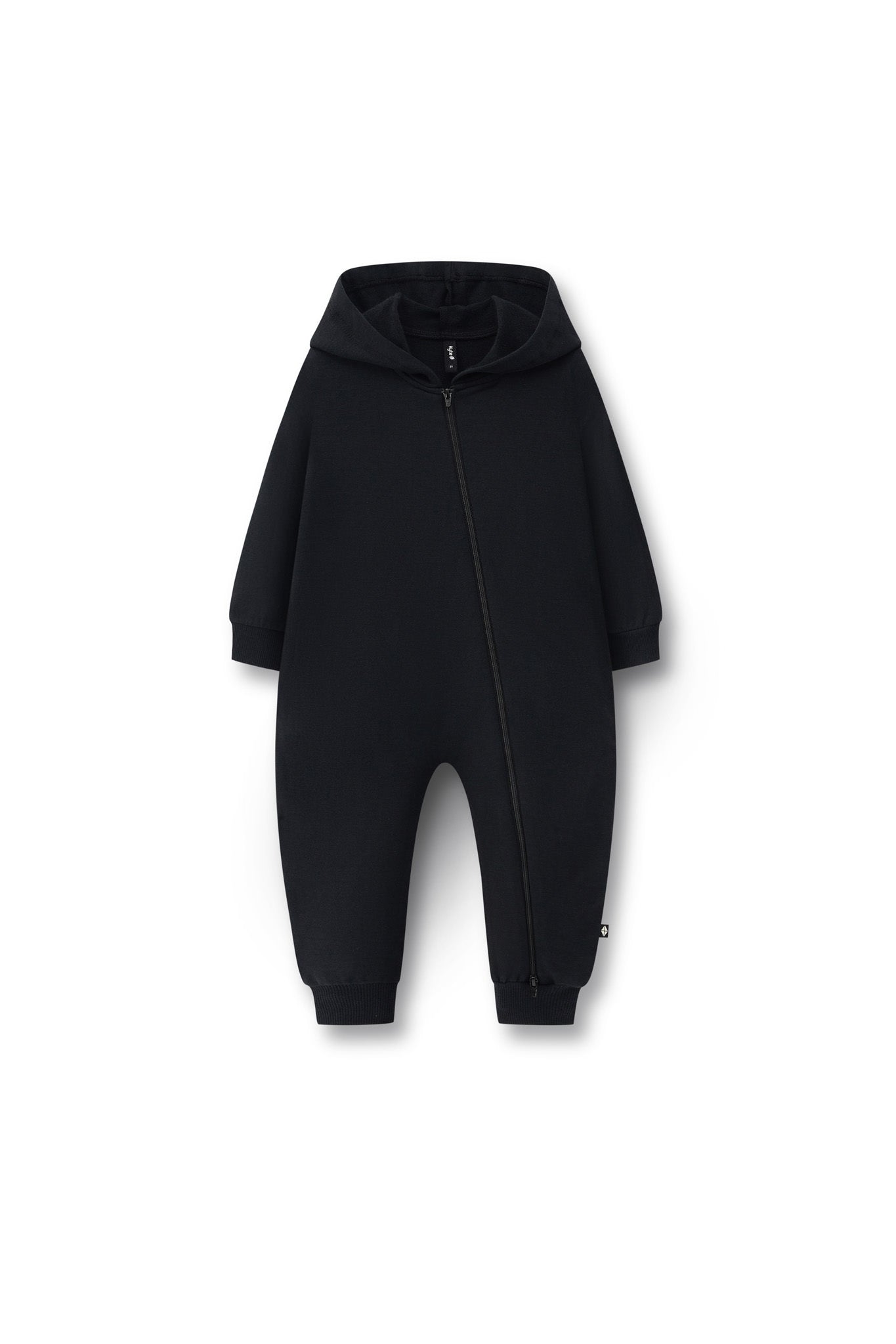 Hooded Zippered Romper in Midnight color on a white background