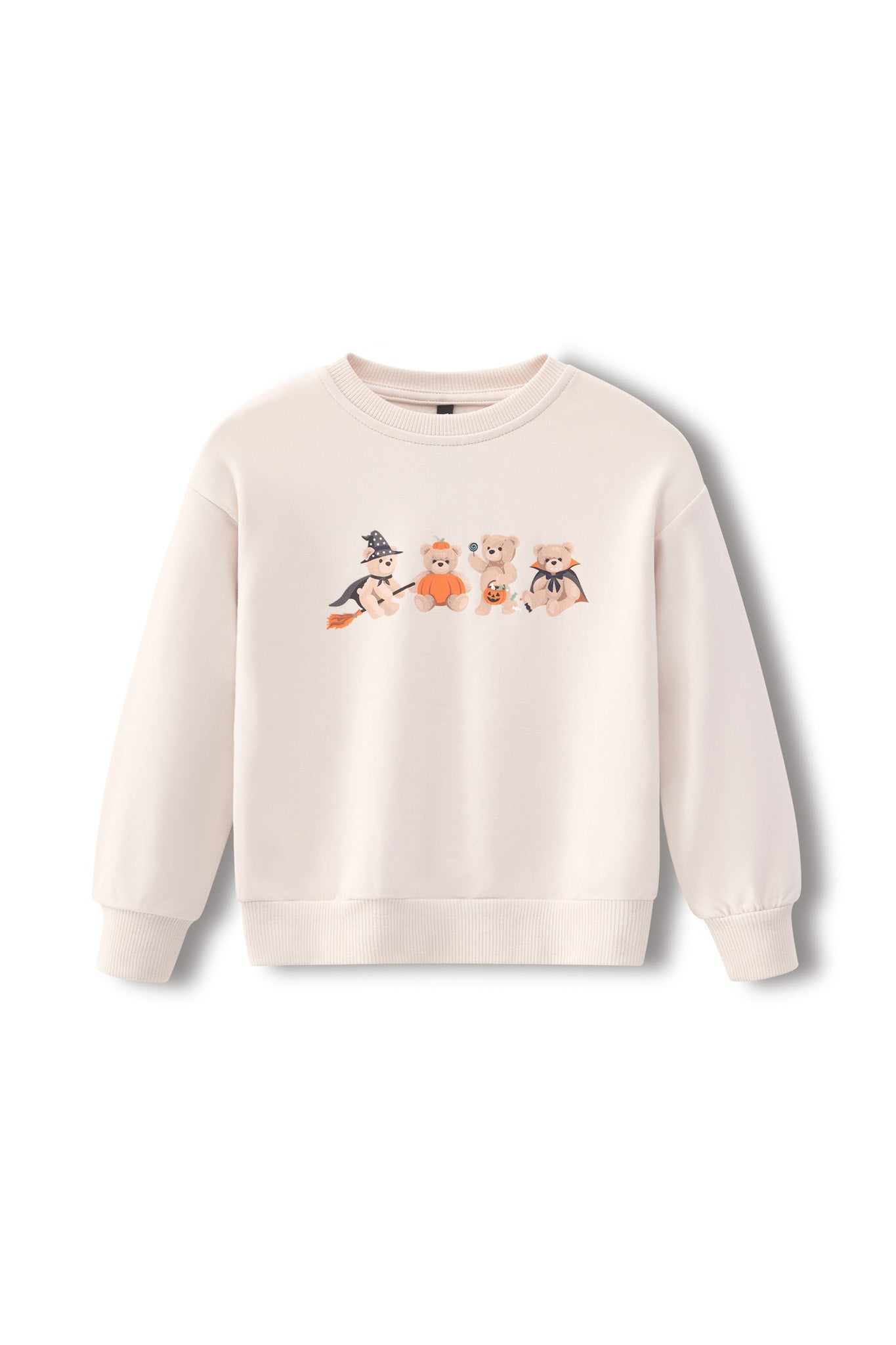 Beige Sweatshirt with Halloween Teddy print in center on a white background