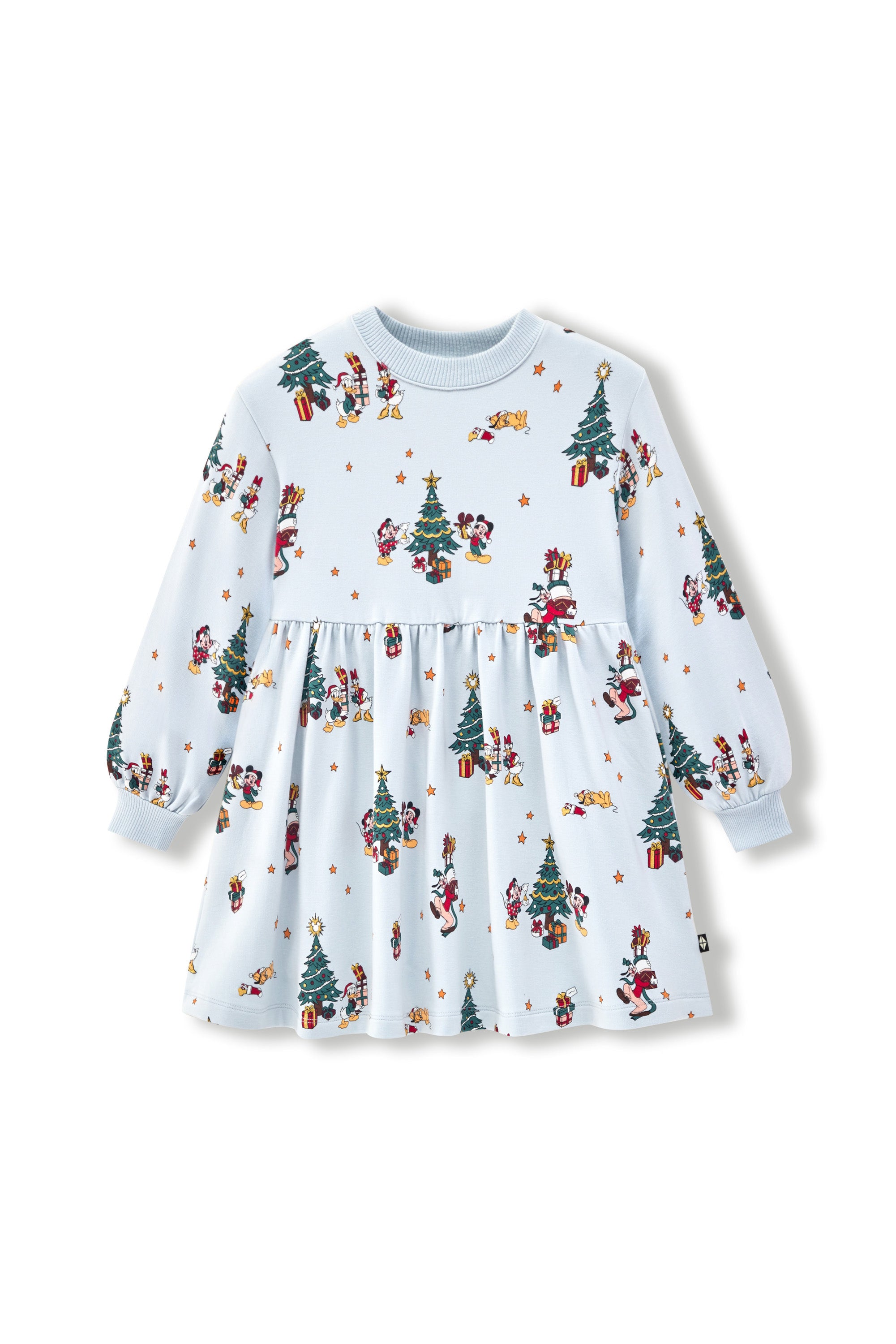 Long Sleeve Skater Dress Mickey & Friends Christmas print on a white background