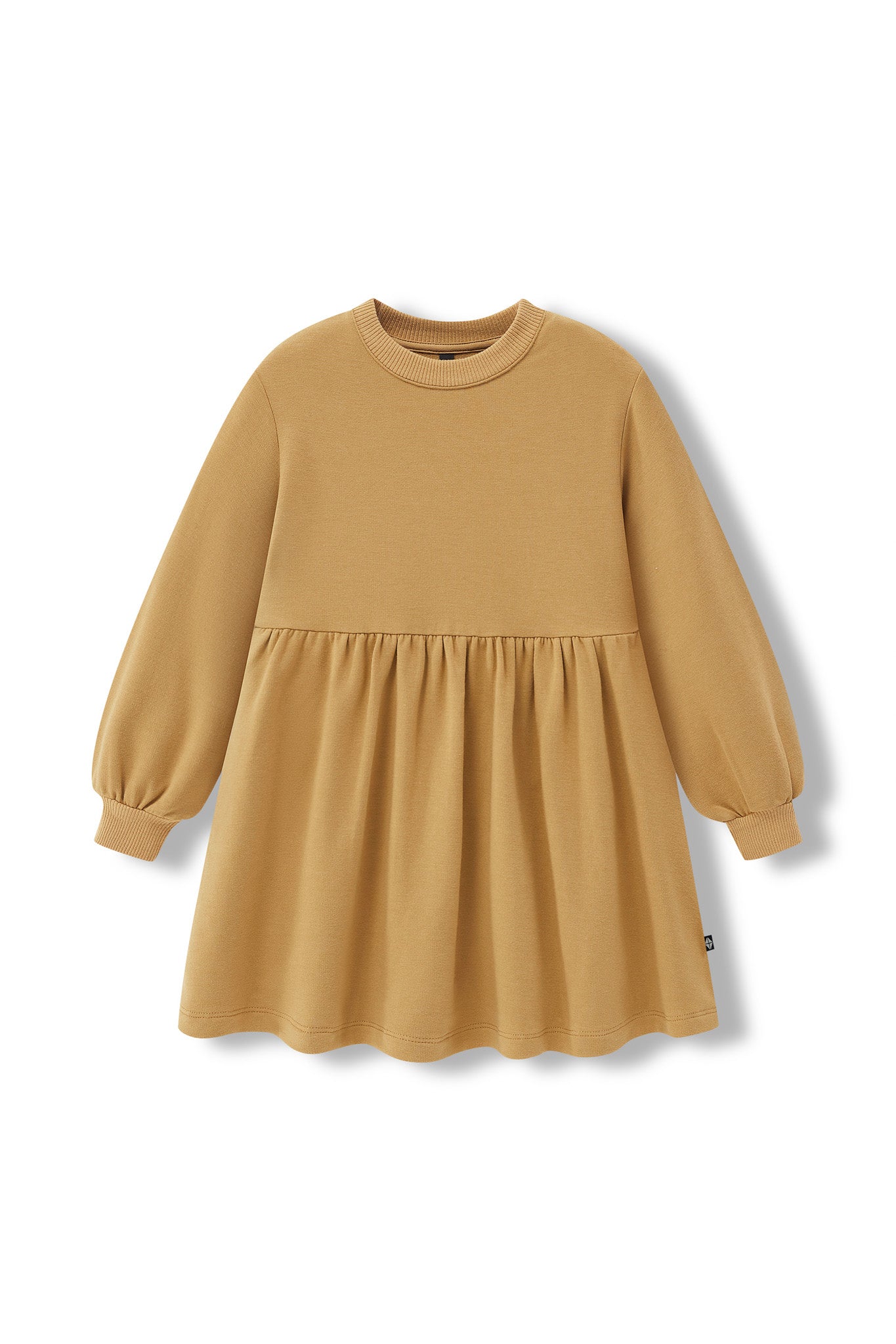 Long Sleeve Skater Dress in Ochre color on a white background