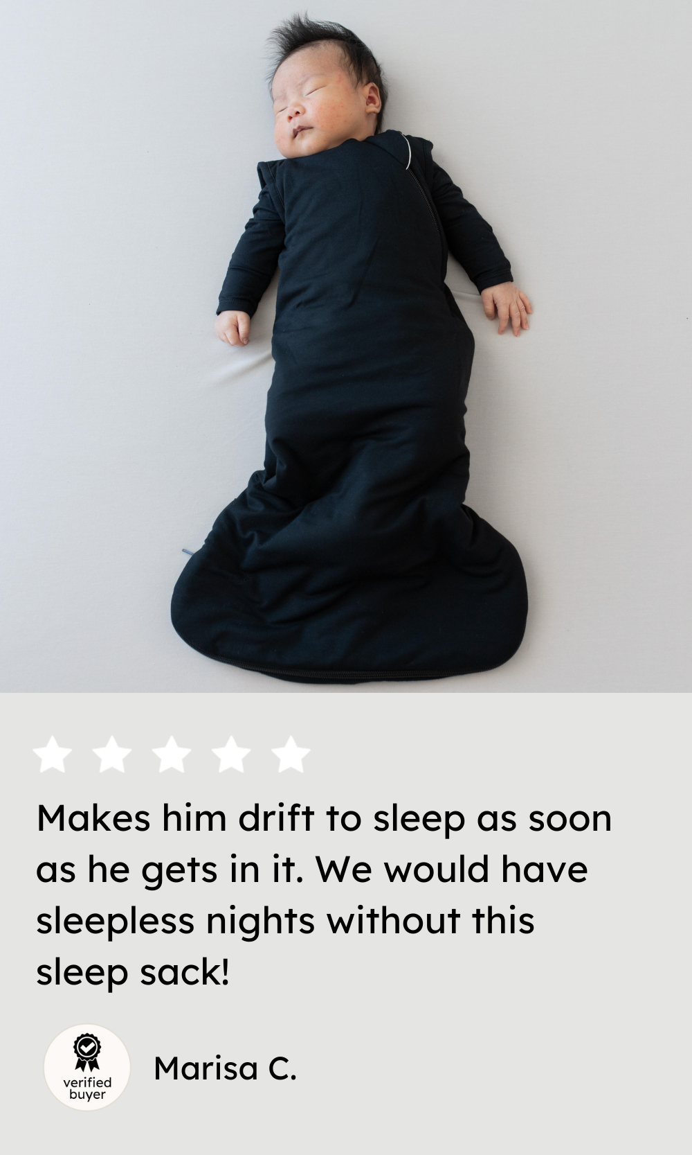 5 star review. Makes him drift to sleep as soon as he gets in it. We would have sleepless nights without this sleep sack! 