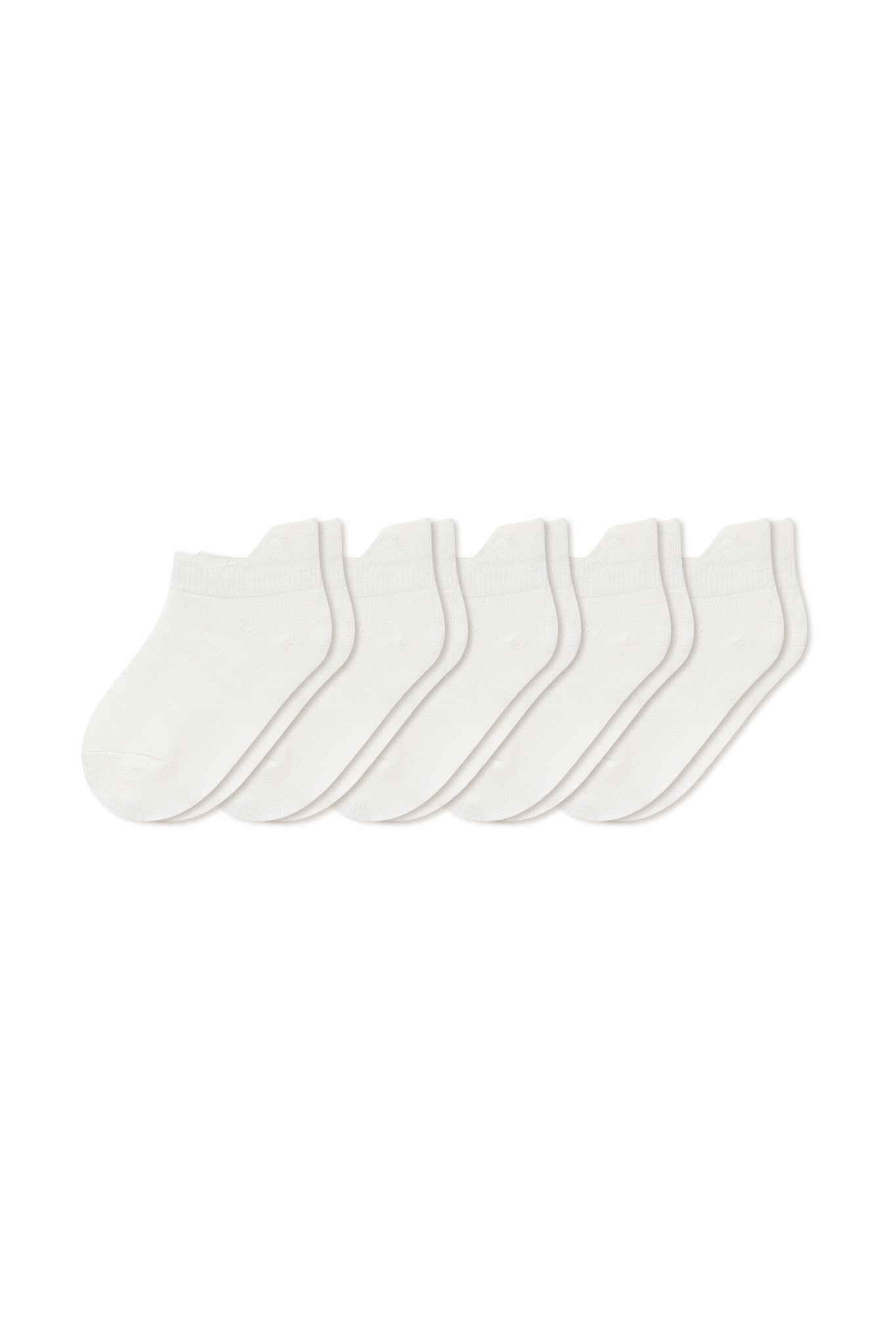 Five pairs of ankle socks in Cloud  laying flat on a white background.
