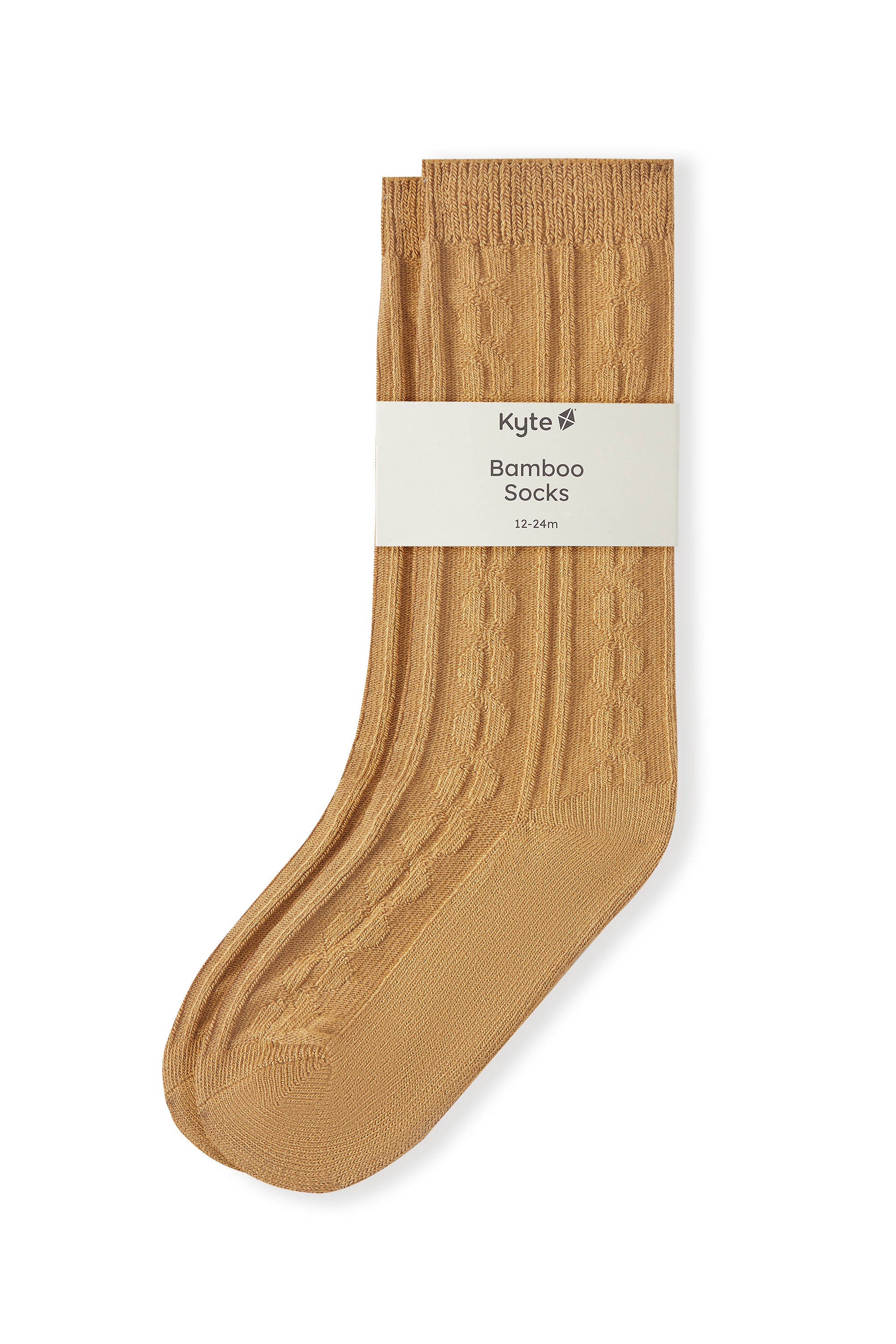 Knee High Socks in Ochre color packed on a white background