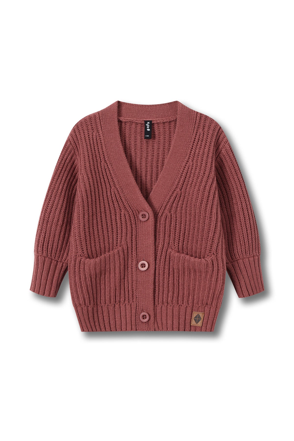 Chunky knit oversized cardigan in ember with button and pockets in front