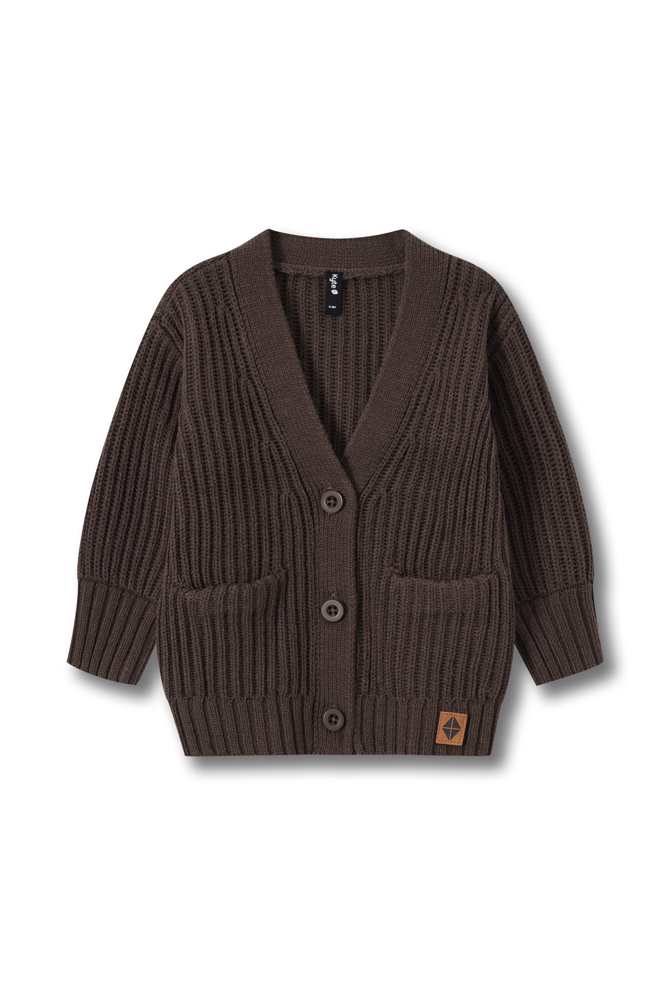 Chunky knit oversized espresso cardigan with button and pockets in front