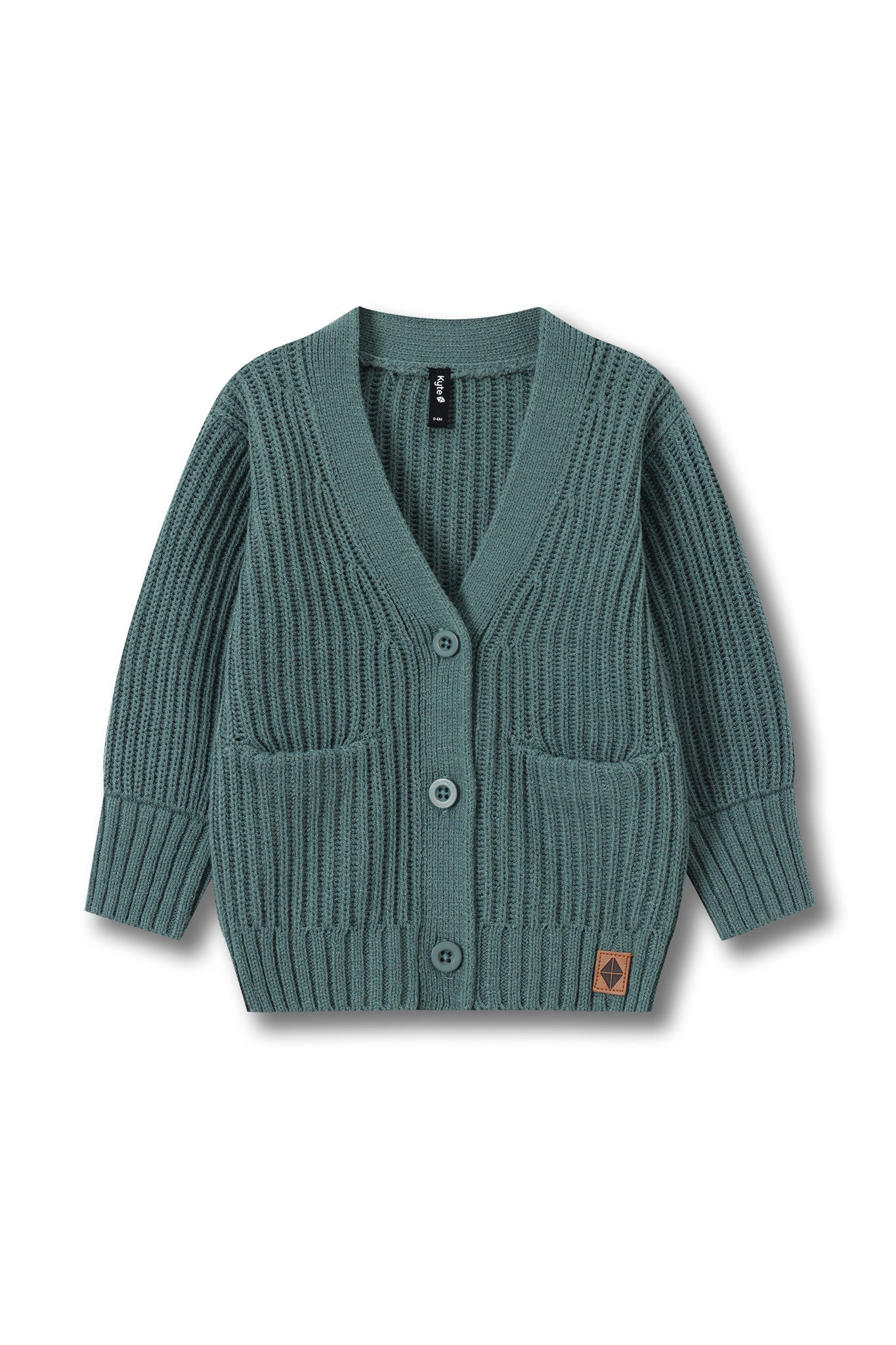 Chunky knit oversized green cardigan with button and pockets in front