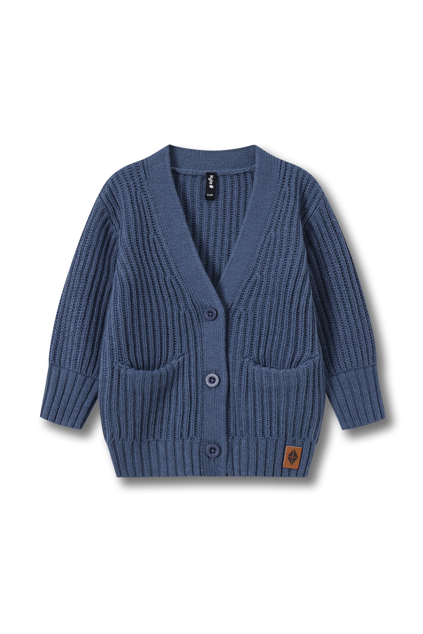 Chunky knit oversized blue cardigan with button and pockets in front