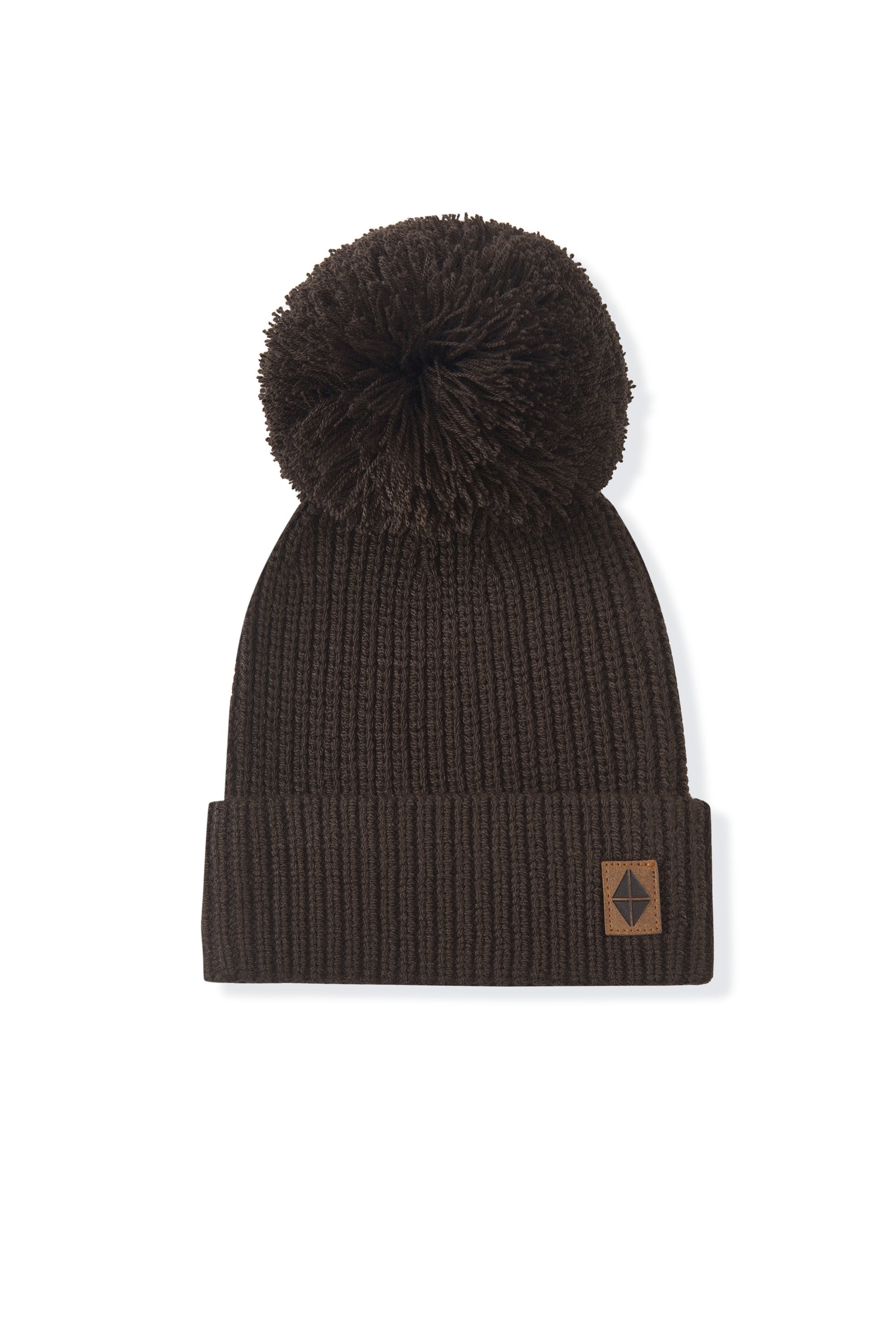 Chunky Knit Pom Beanie in Espresso on a white background