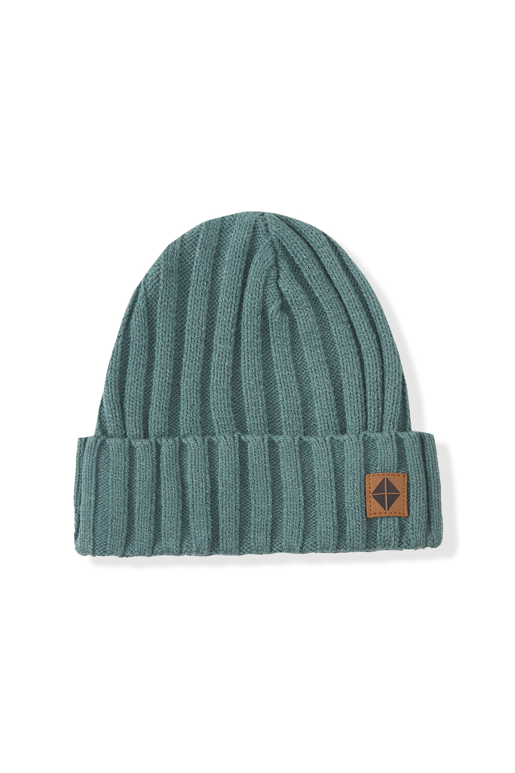 Chunky Knit Ribbed Beanie in Pine on a white background