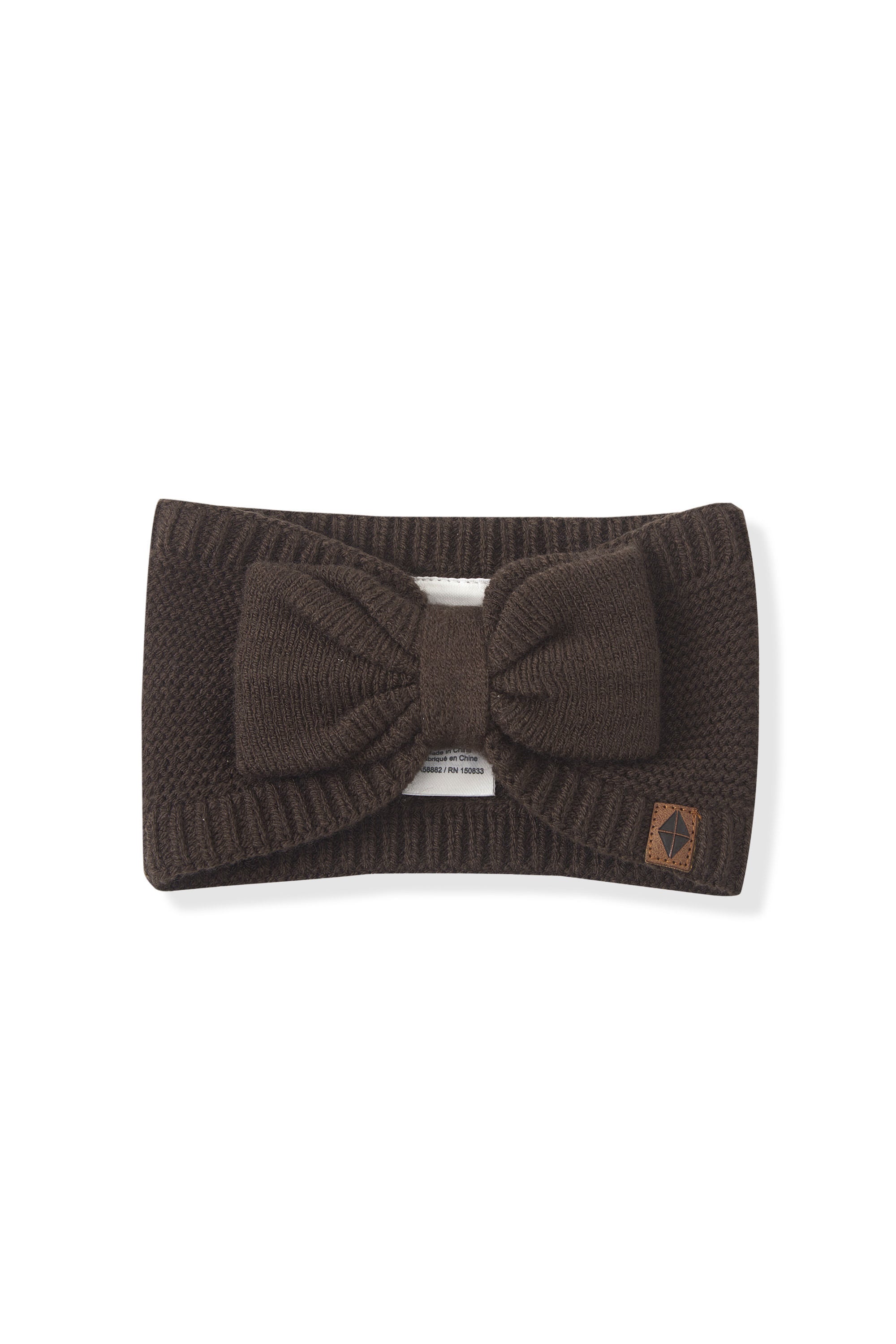 Chunky Knit Bow Headband in Espresso on a white background
