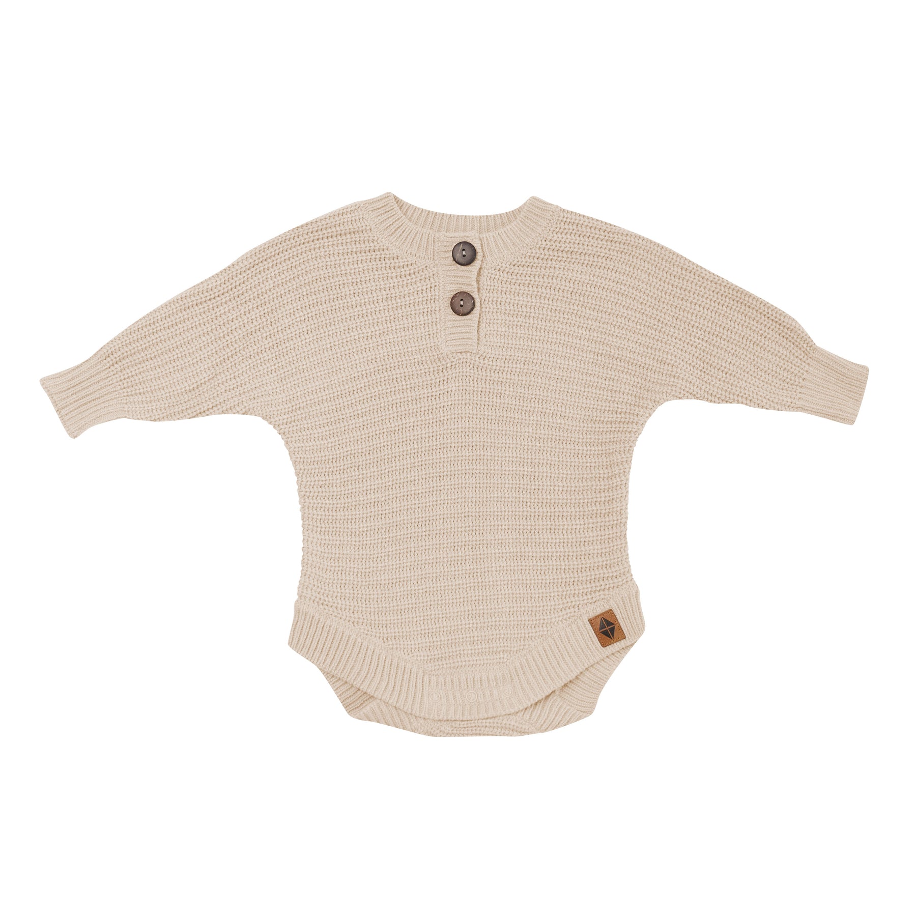 Product photo of the Chunky Knit Romper in Almond