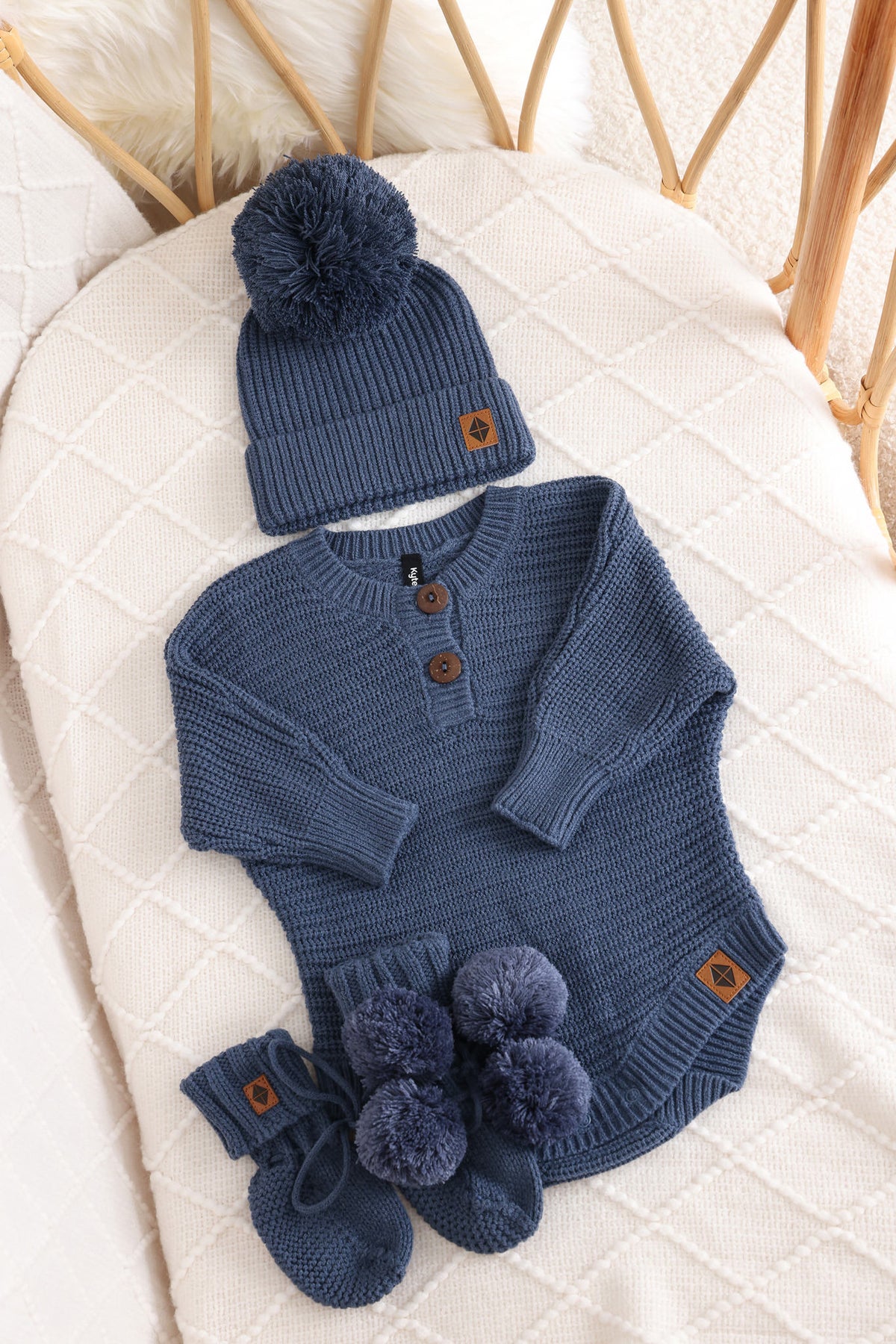 Chunky Knit Romper Set with Beanie & Booties in Oxford