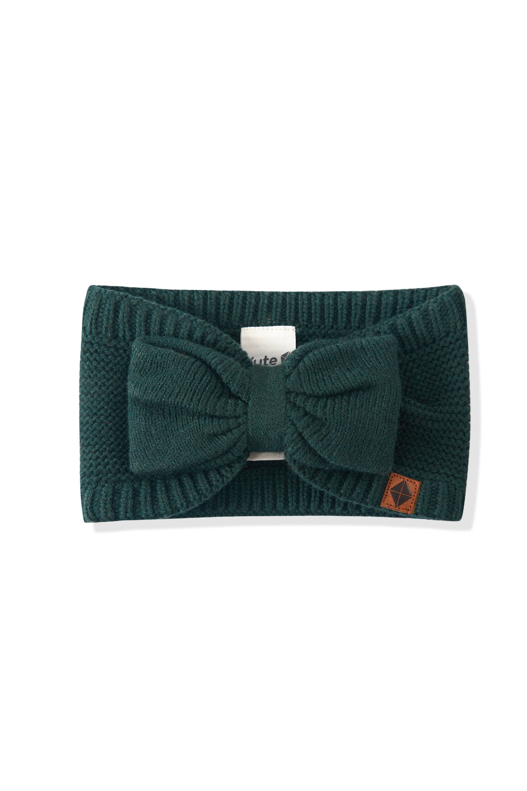 Chunky Knit Bow Headband in Cypress on a white background