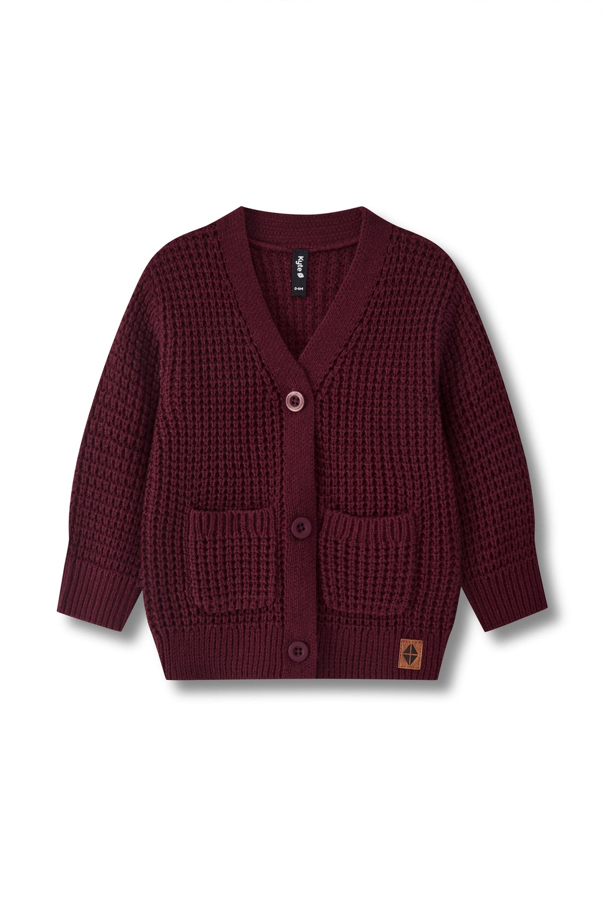 Chunky Knit Waffle Cardigan in Burgundy
