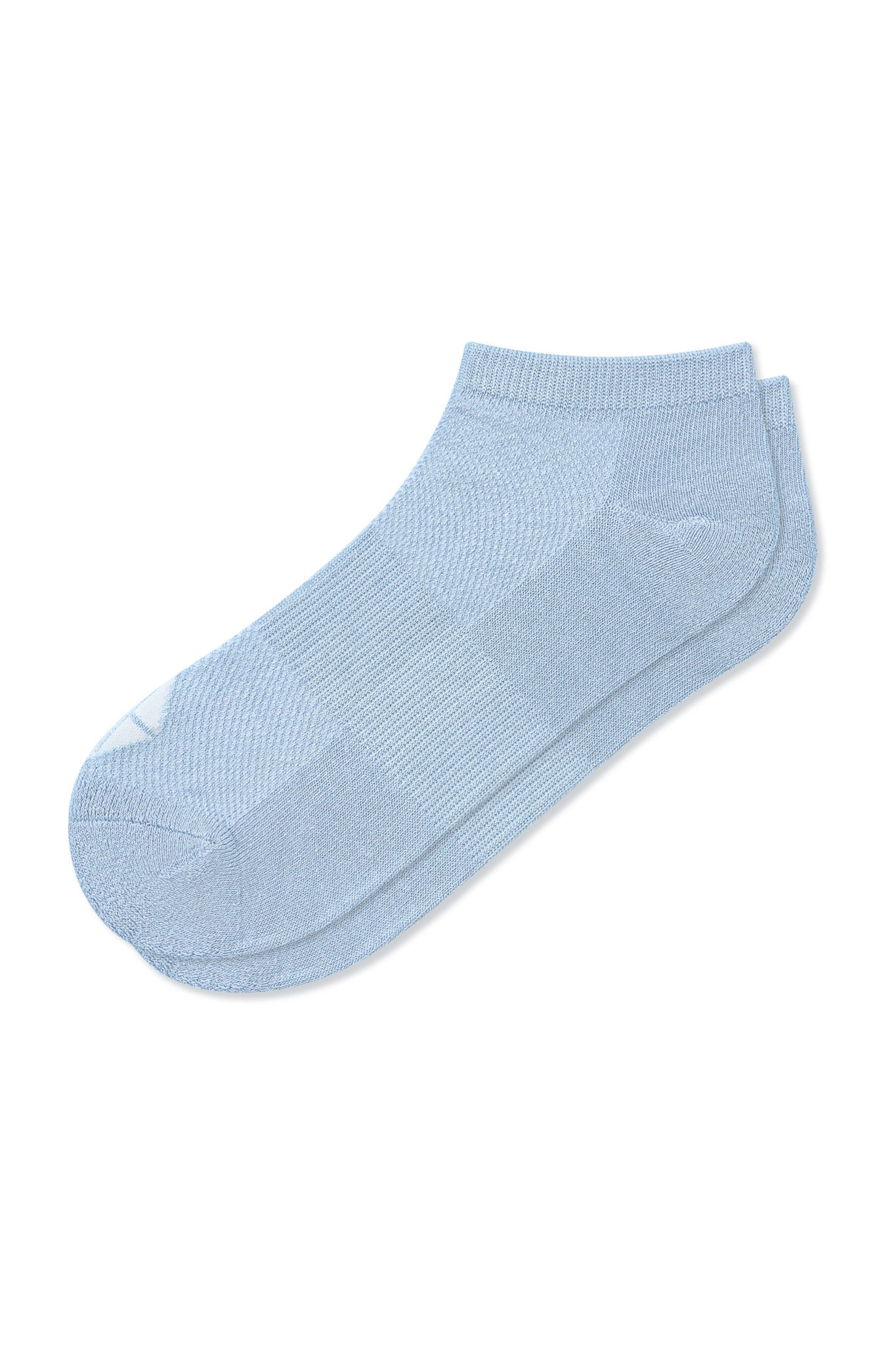 A pair of light blue low-cut women's ankle socks displayed on a white background.