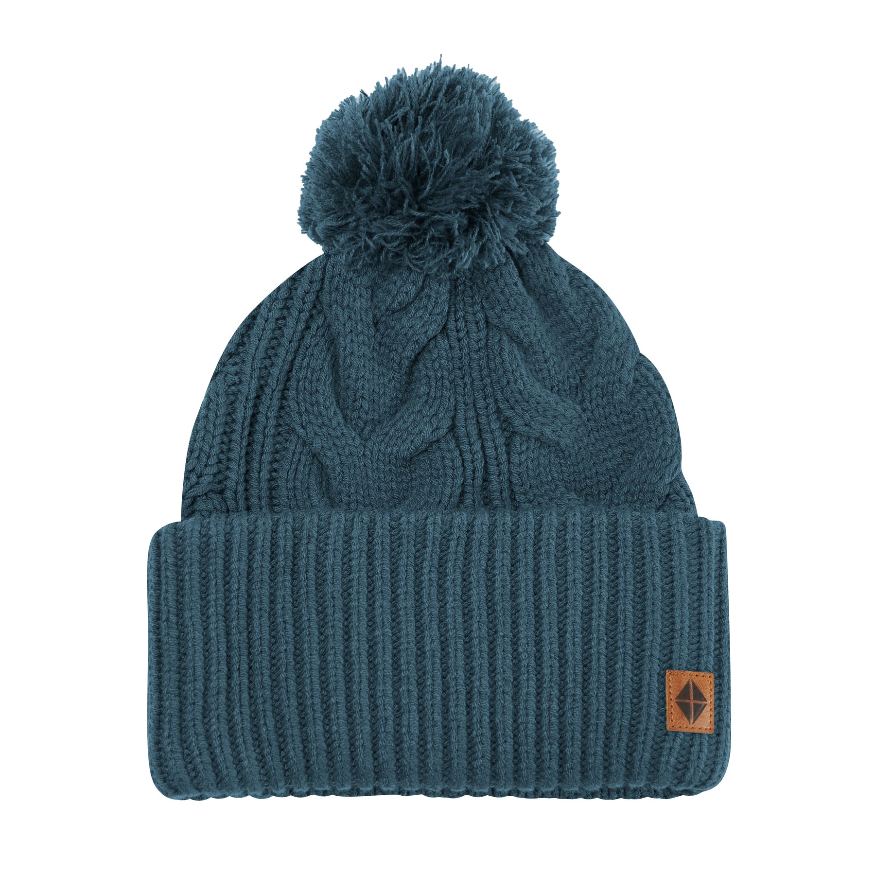 Product photo of the Cable Knit Adult Pom Beanie in Atlantic