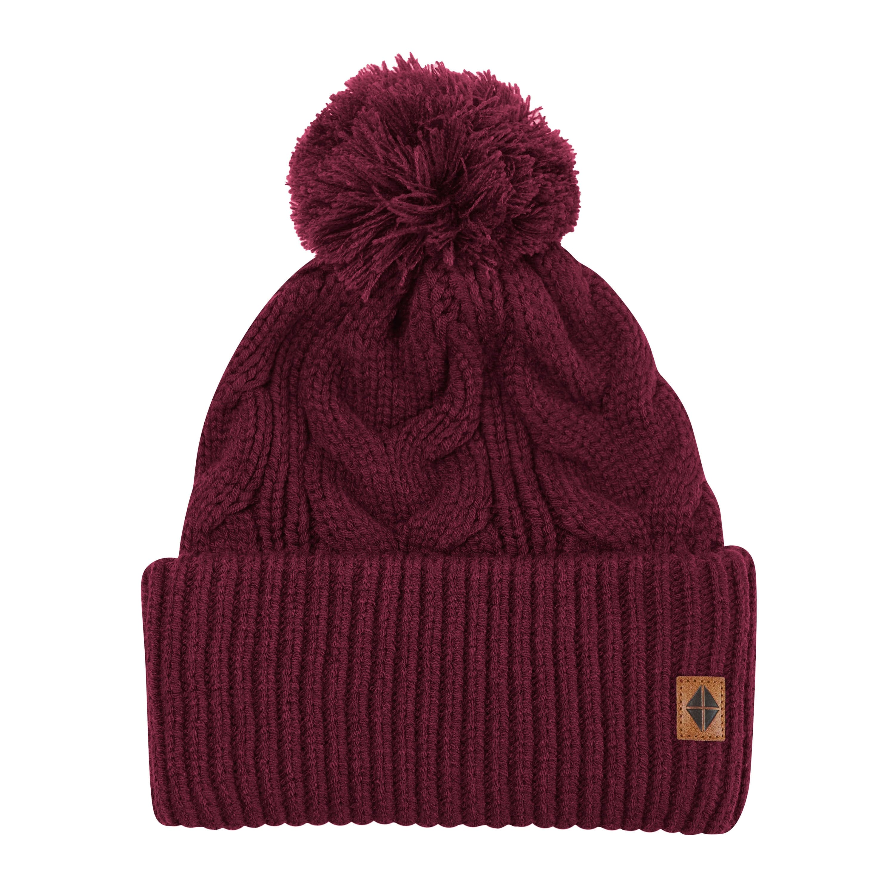 Product photo of the Cable Knit Adult Pom Beanie in Burgundy