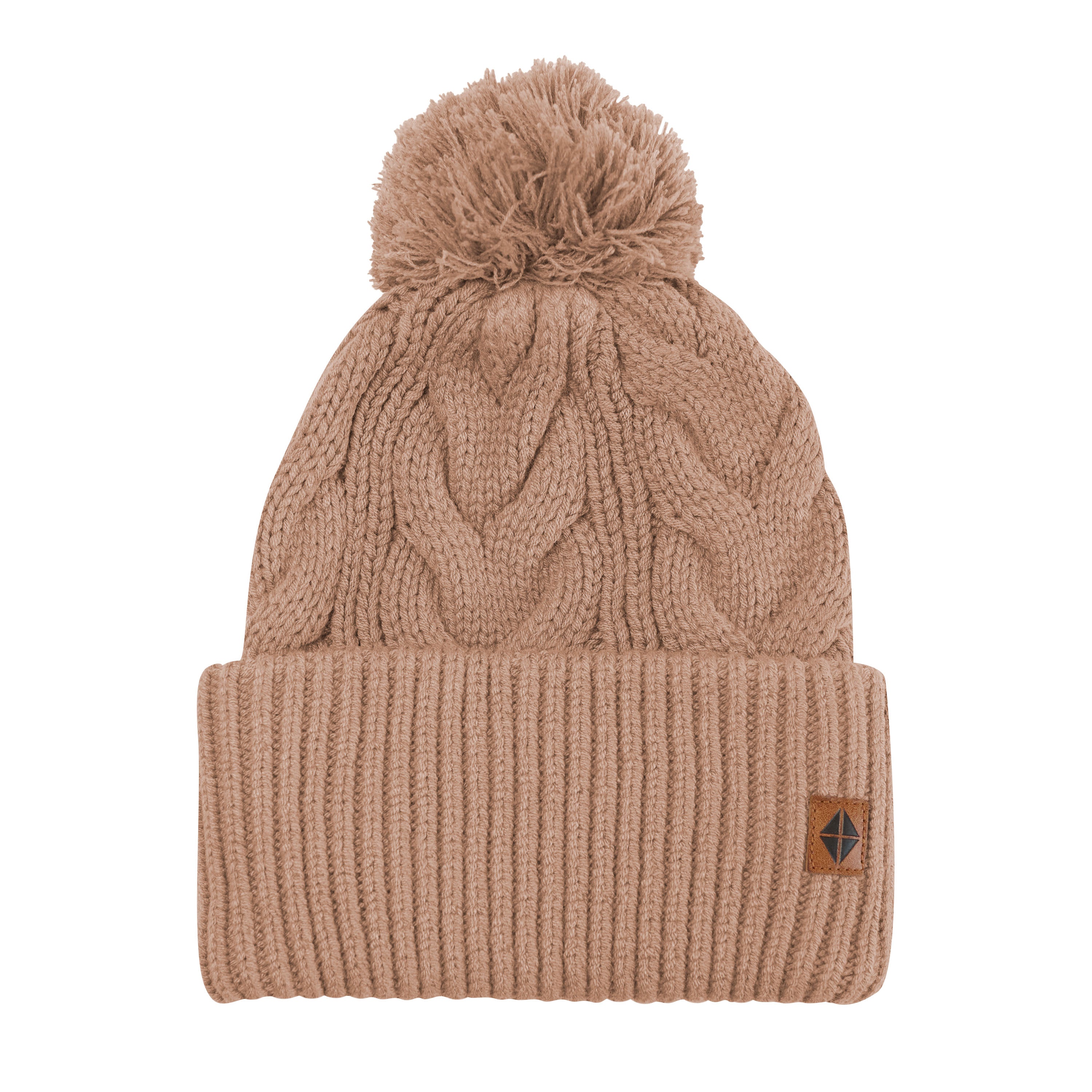 Product photo of the Cable Knit Adult Pom Beanie in Latte