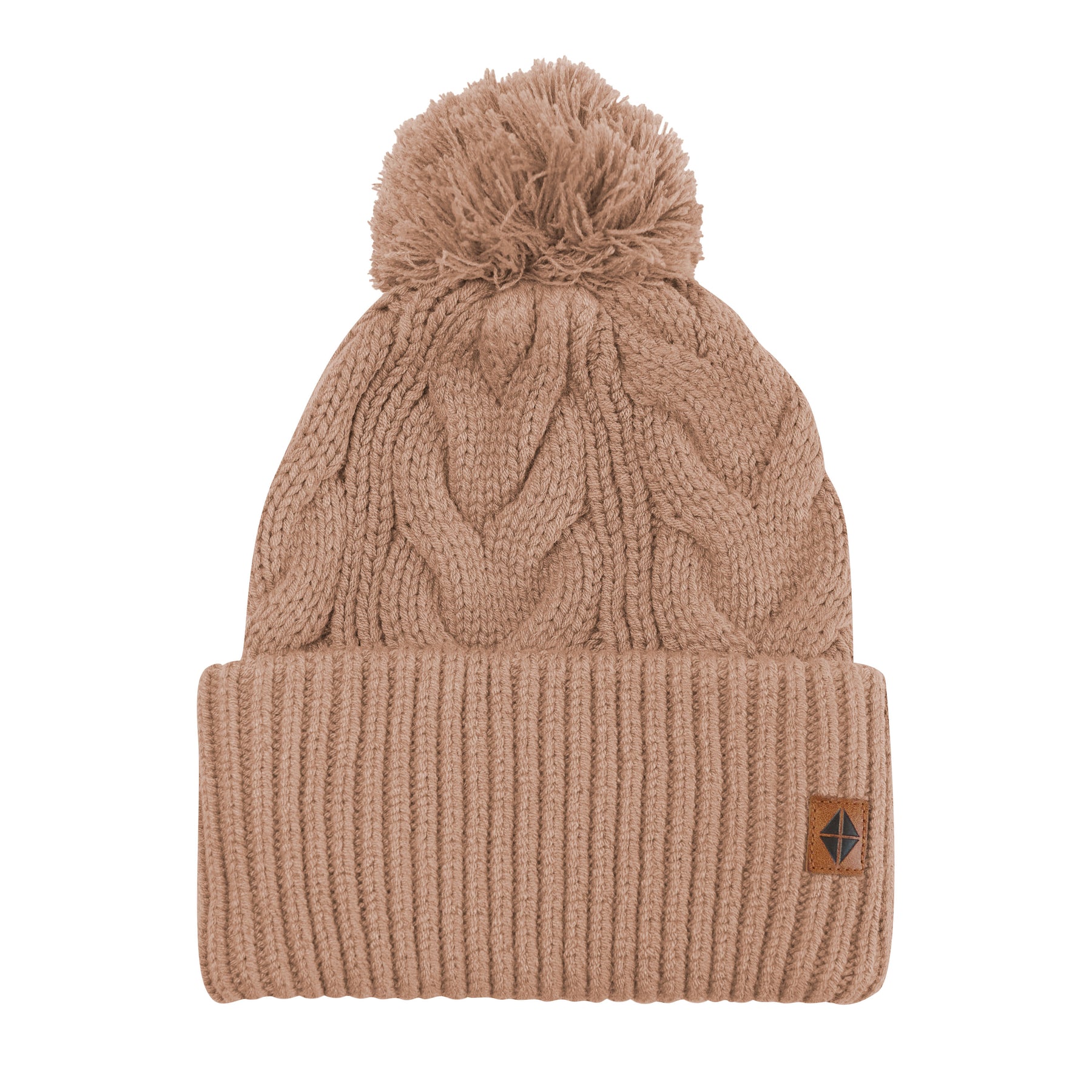 Product photo of the Cable Knit Adult Pom Beanie in Latte