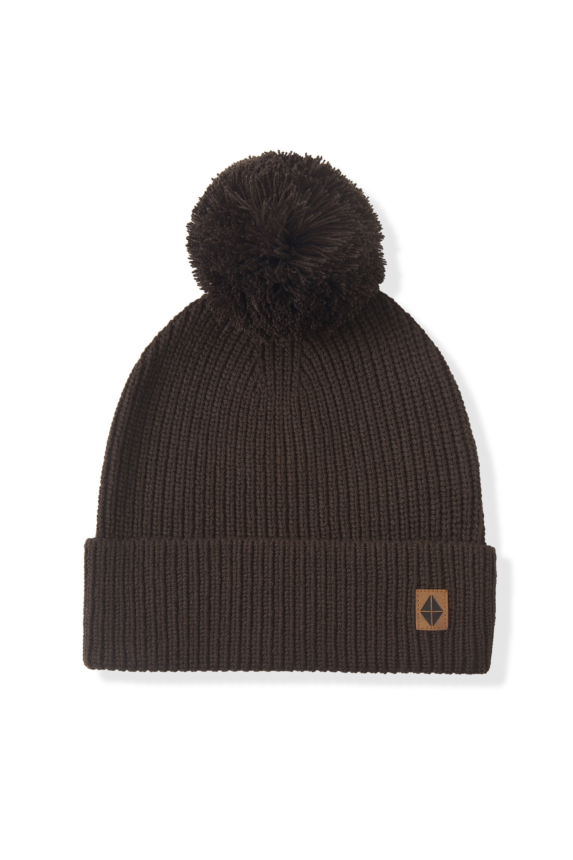 Dark Brown beanie with pom on a white background
