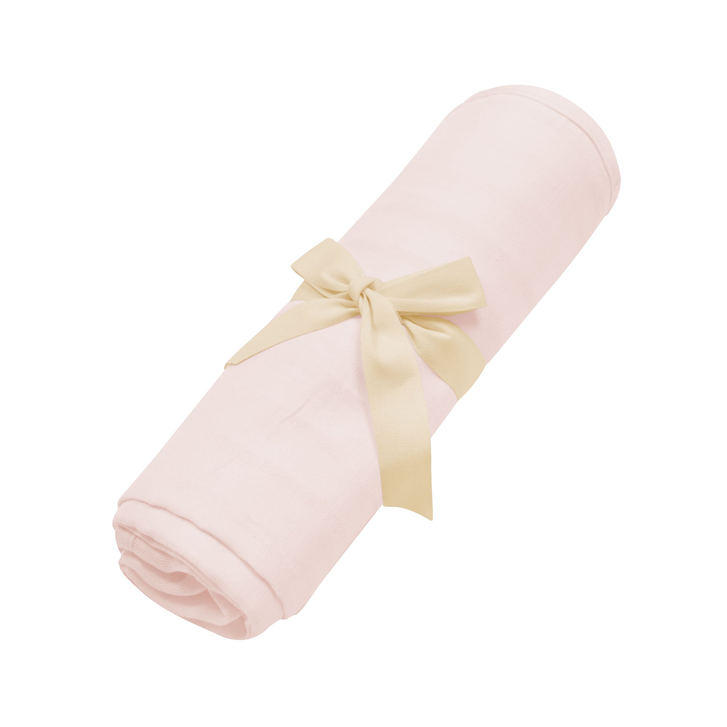 Bamboo Muslin Swaddle Blanket in Blush folded with bow