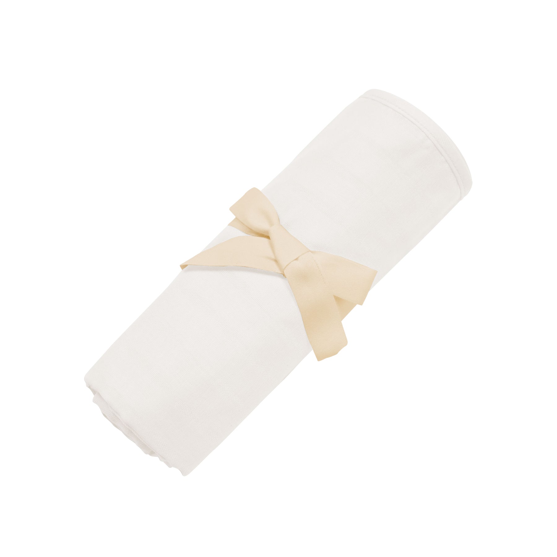 Bamboo Muslin Swaddle Blanket in Oat folded with bow