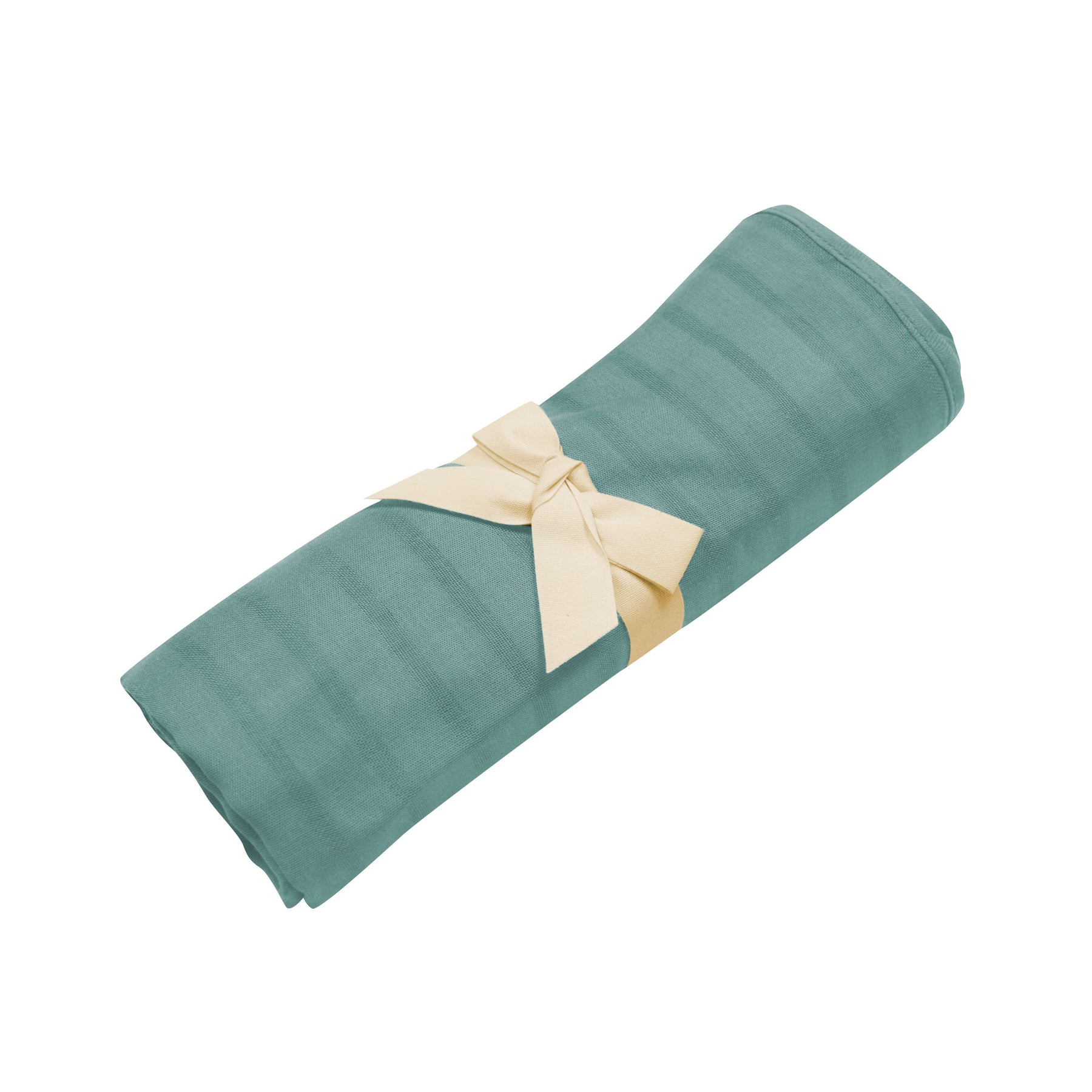 Bamboo Muslin Swaddle Blanket in Pine folded with bow