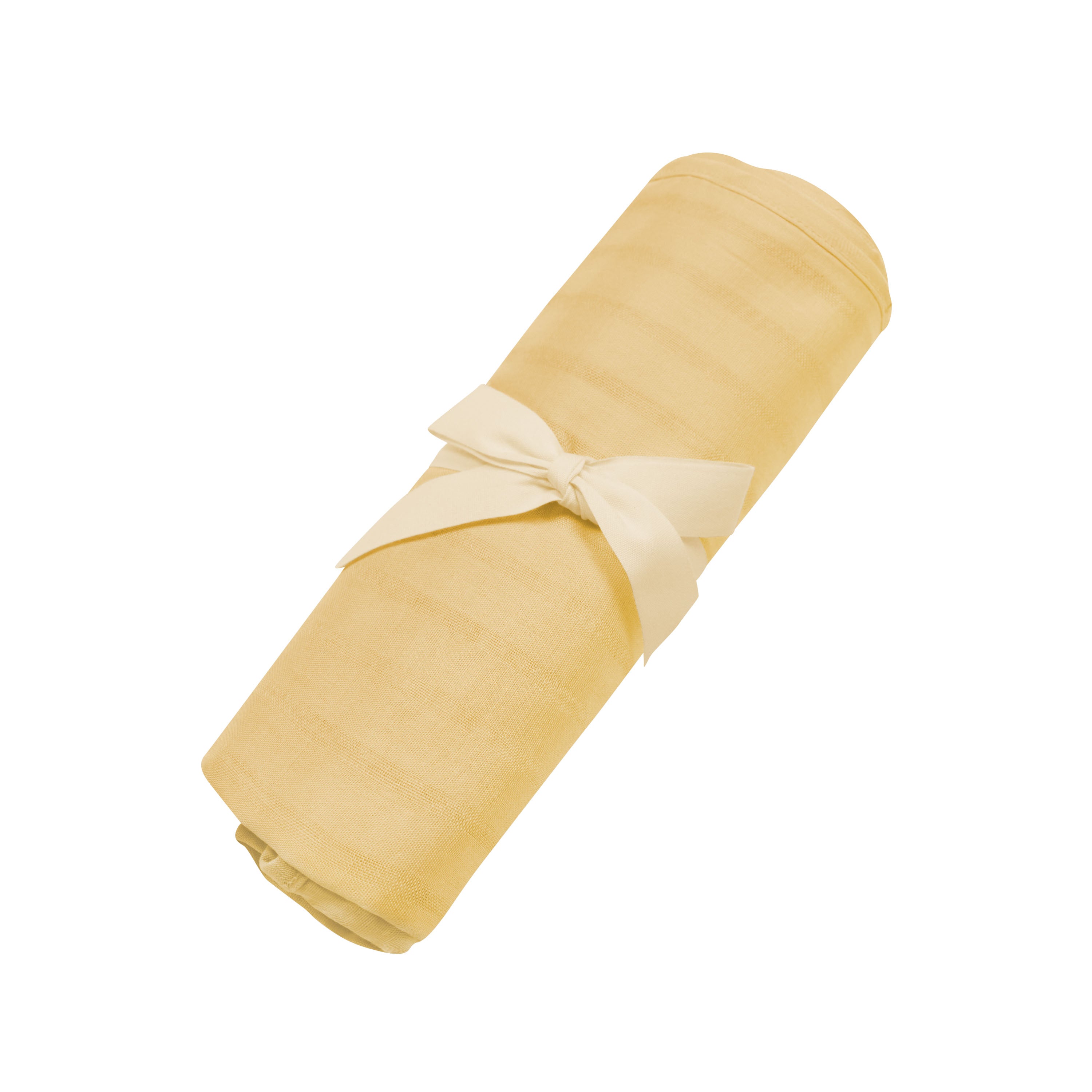 Bamboo Muslin Swaddle Blanket in Sandcastle folded with bow