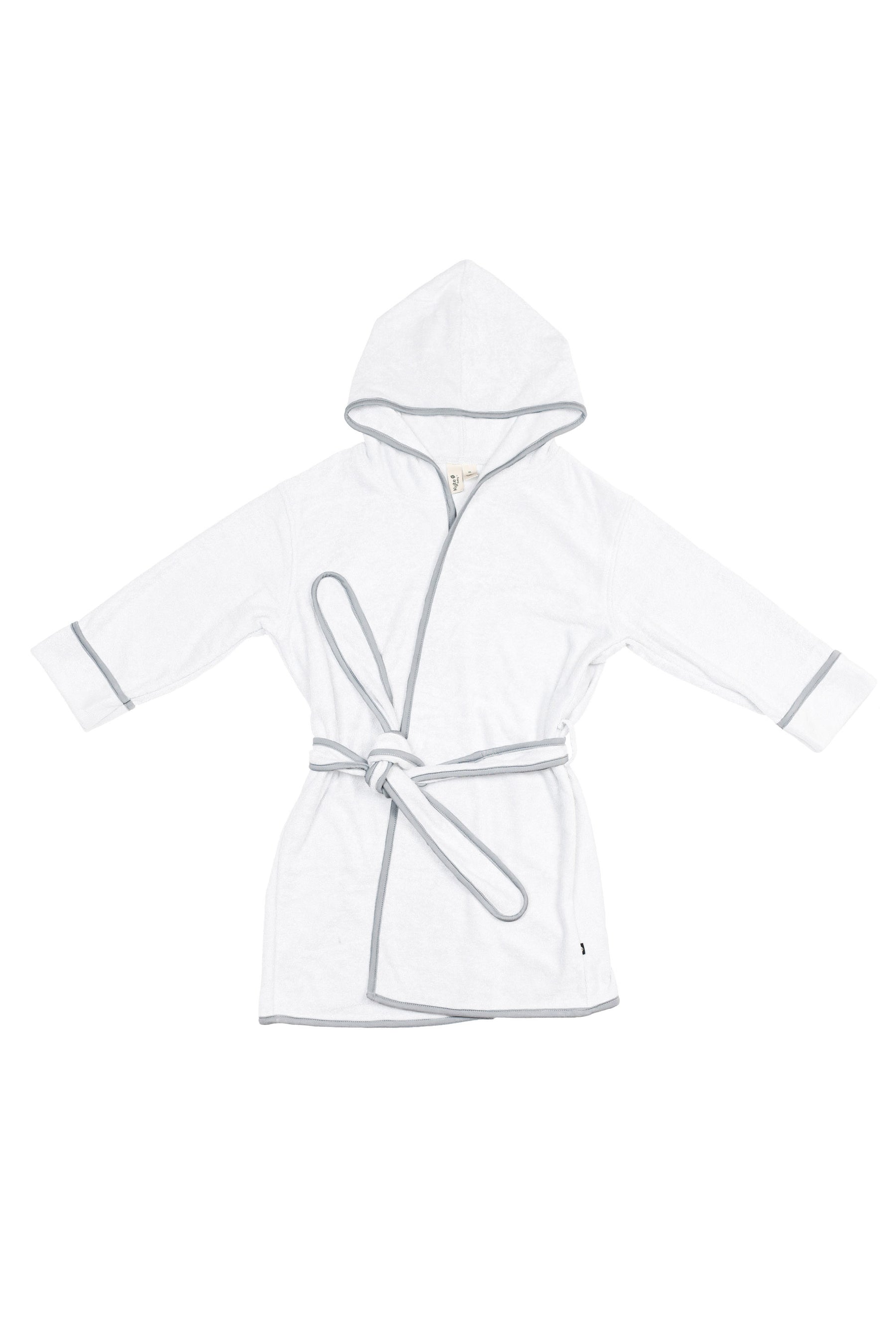 Hooded Bath Robe in Cloud with Storm Trim