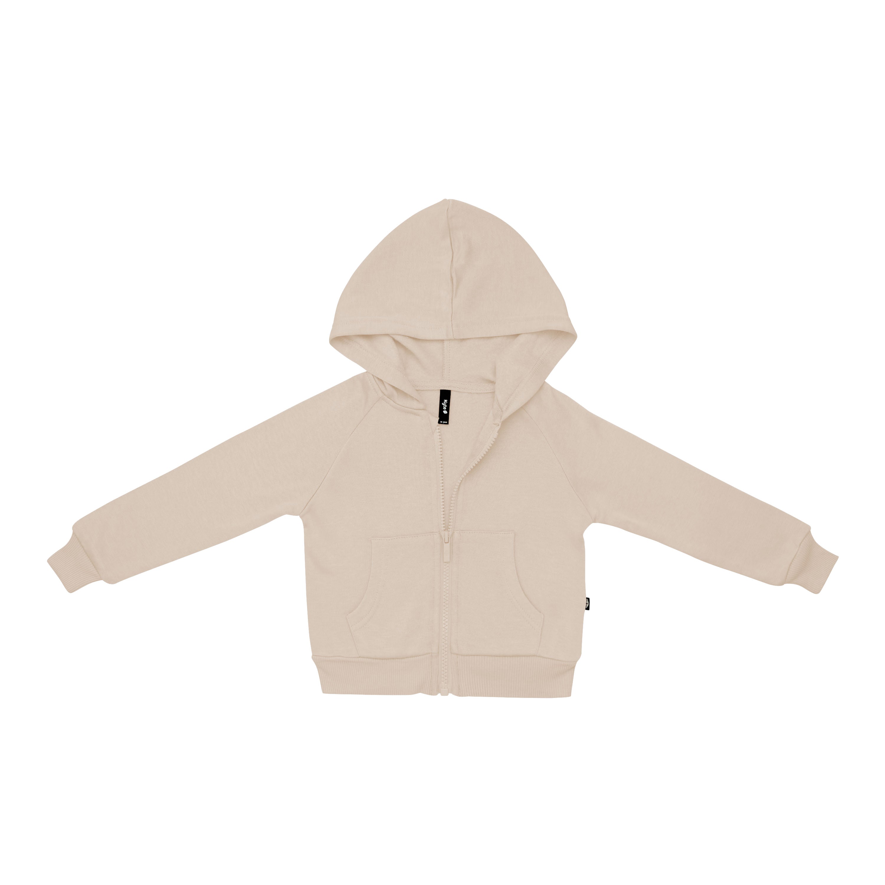 Fleece Zip Up Hoodie in Almond shown unzipped