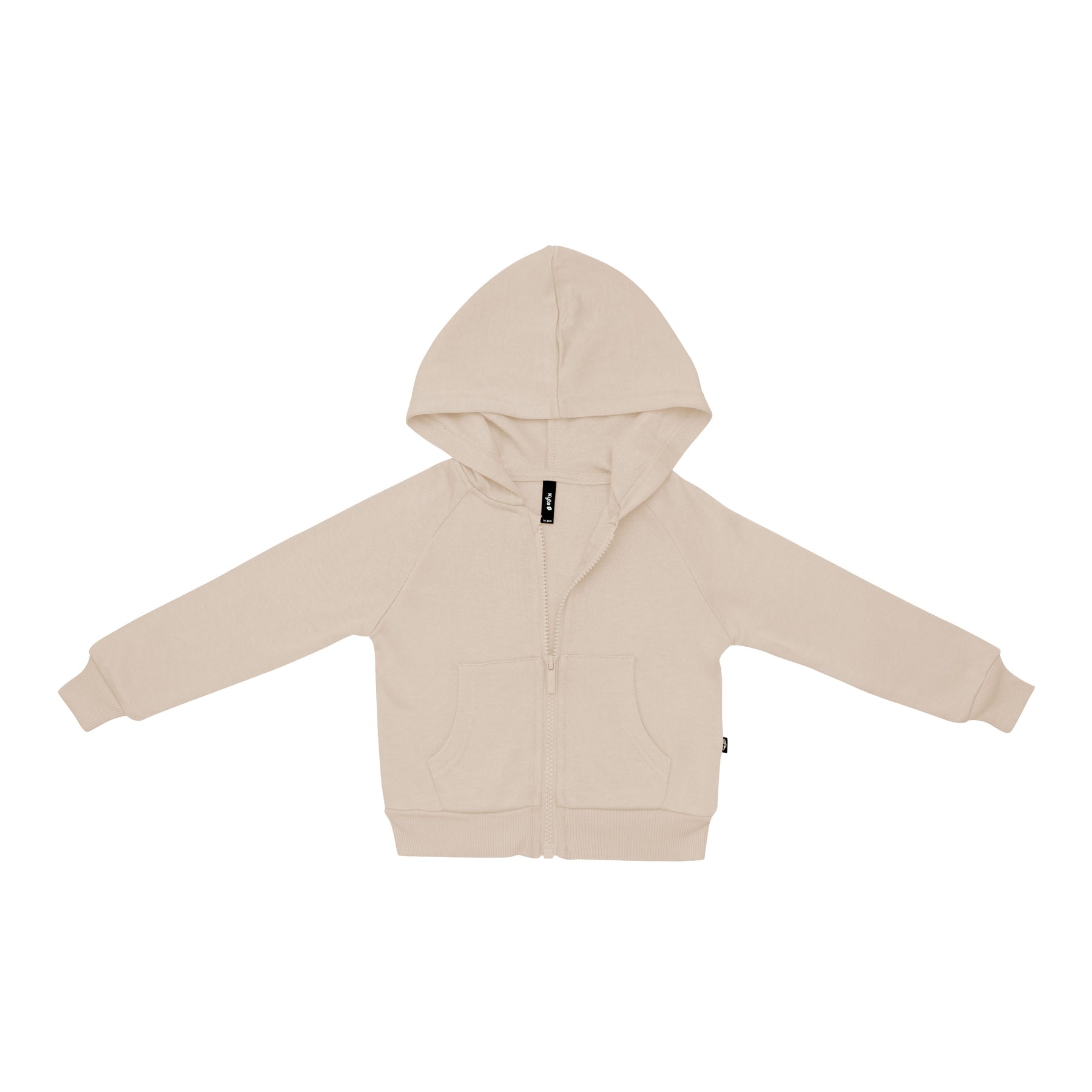 Fleece Zip Up Hoodie in Almond shown unzipped
