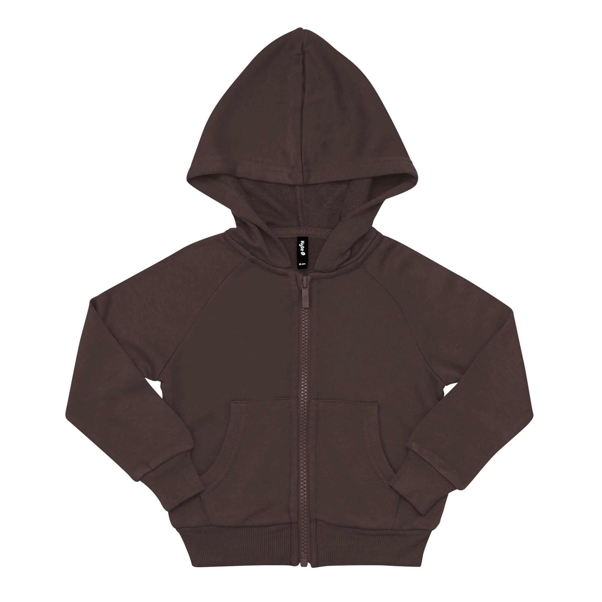 Fleece Zip Up Hoodie in Espresso shown zipped with the arms folded inwards