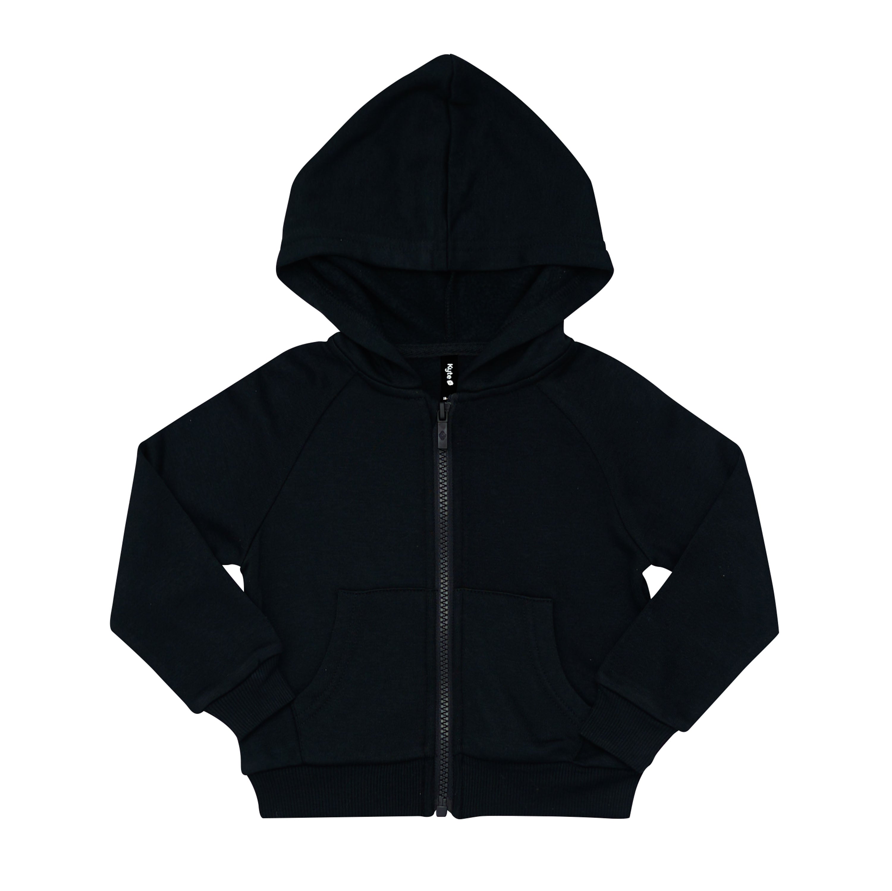 Fleece Zip Up Hoodie in Midnight shown zipped with the arms folded inwards