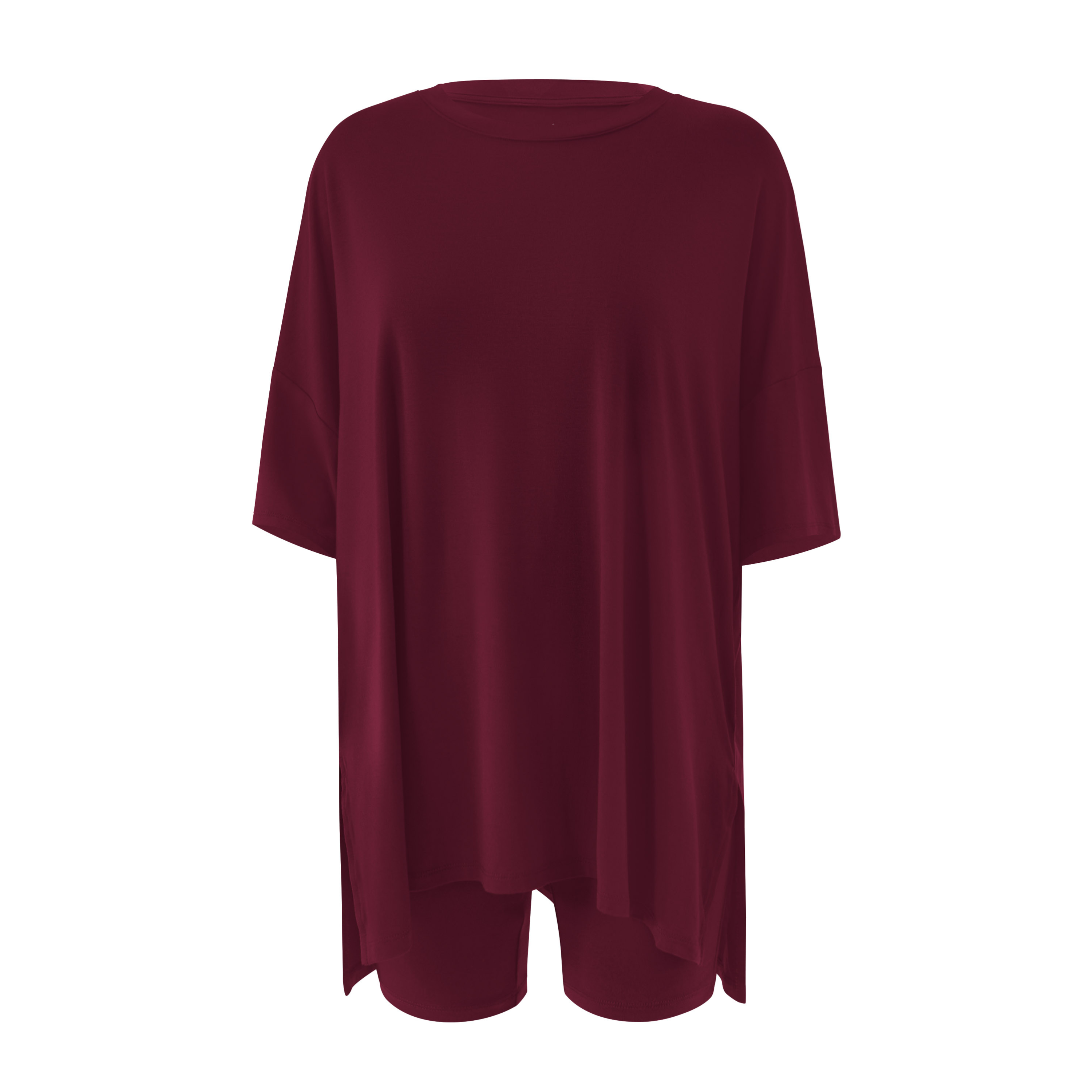 Front view of Women’s Biker Short Set in Burgundy
