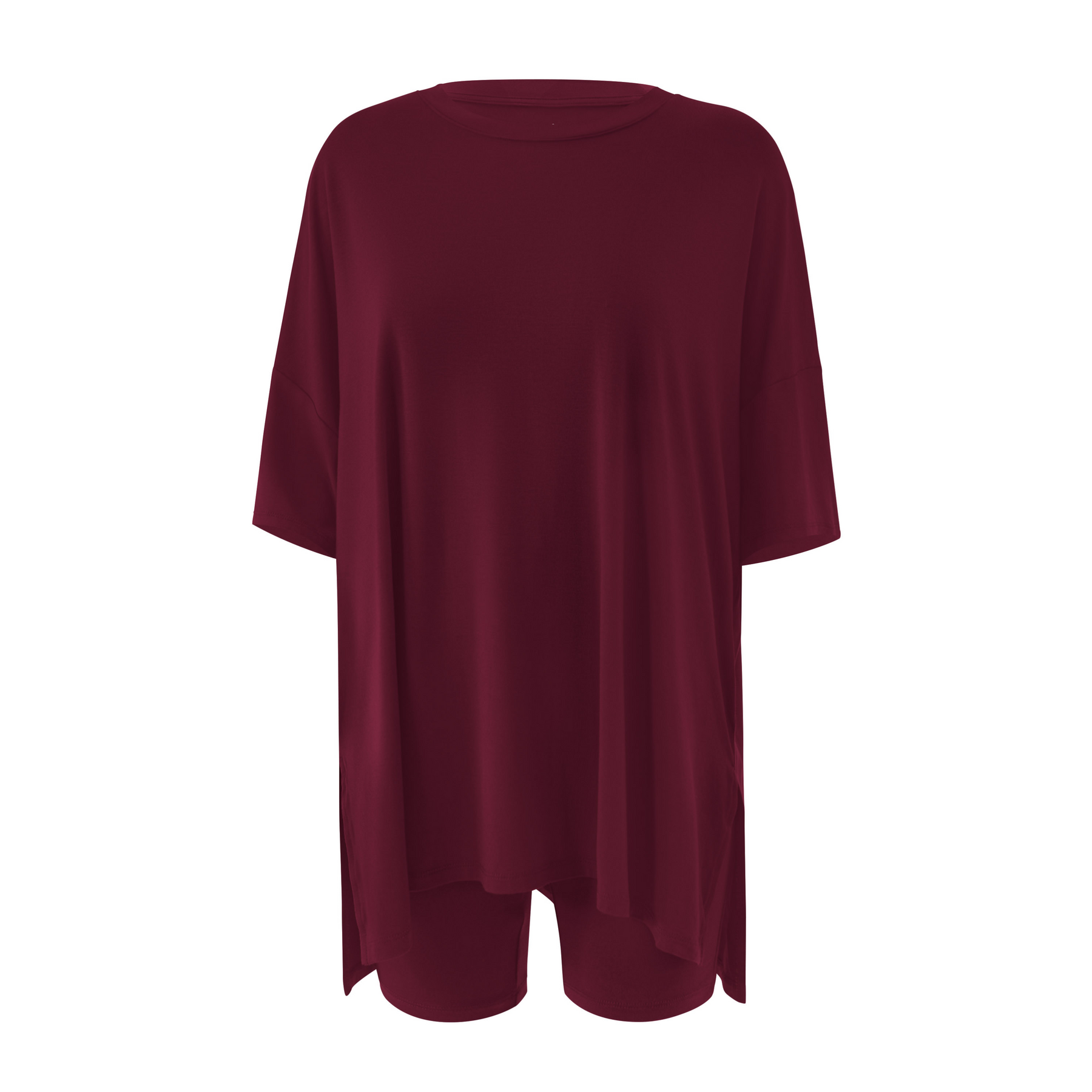Front view of Women’s Biker Short Set in Burgundy