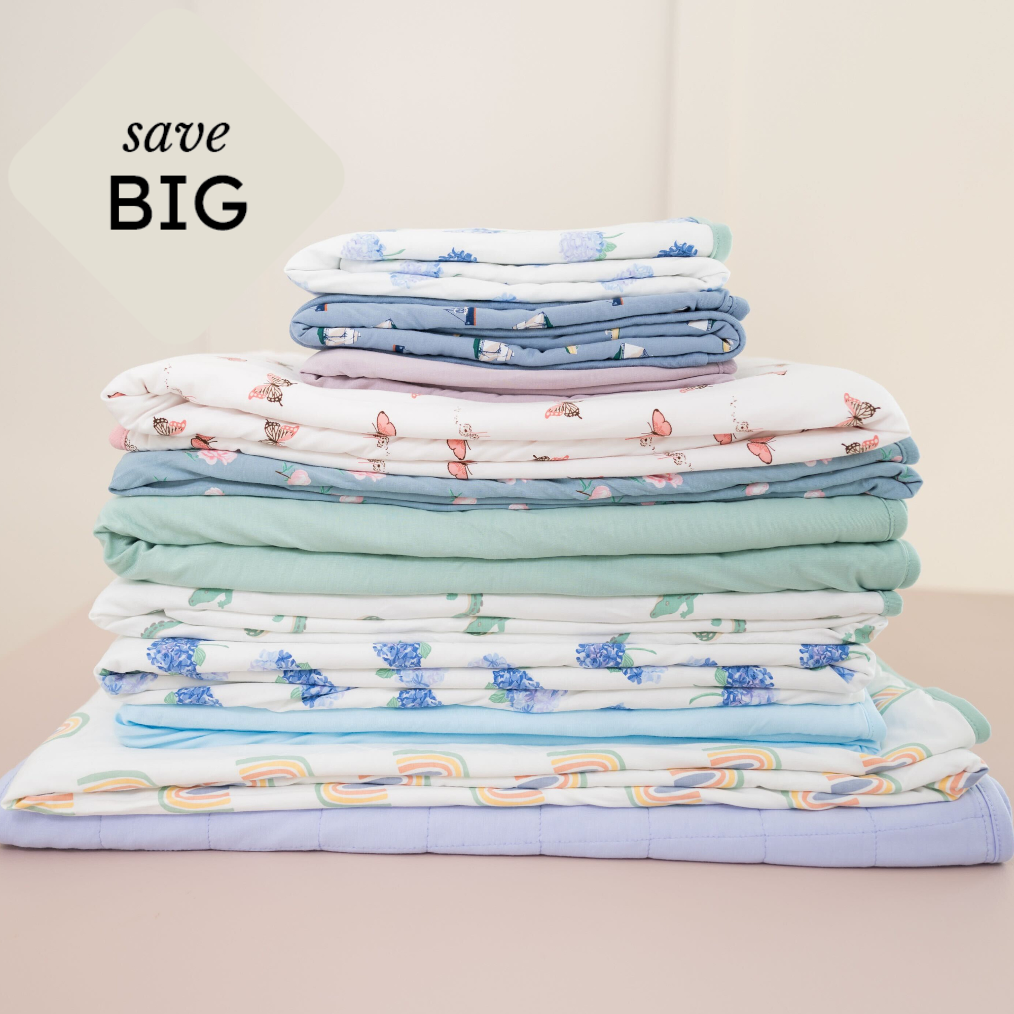 stack of blankets with save big icon