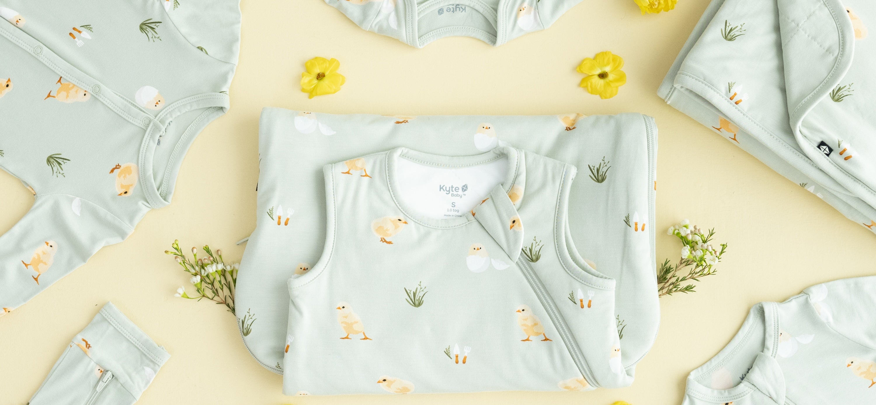 flat lay of aloe chick print