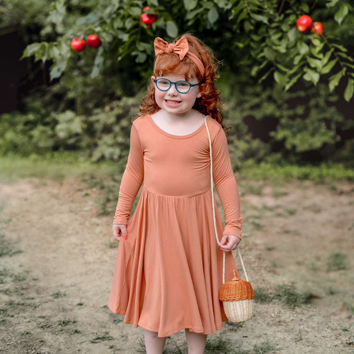 Long Sleeve Twirl Dress in Apricot