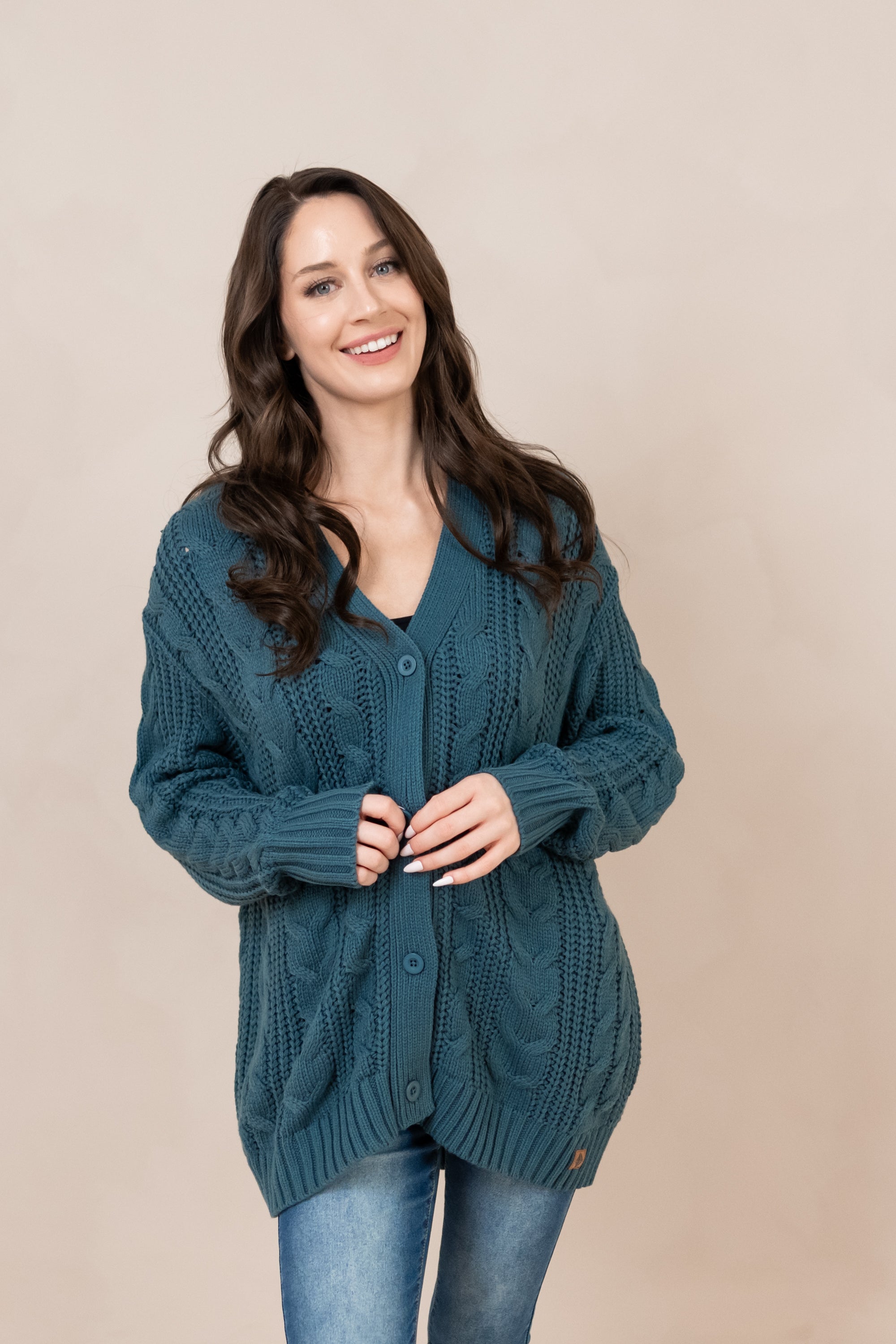 Cable Knit Adult Cardigan in Atlantic