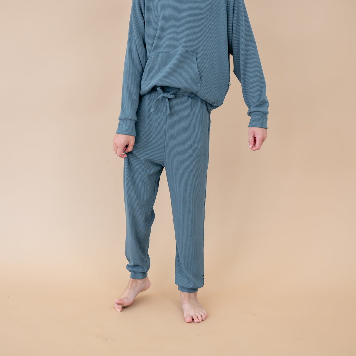 Ribbed Jogger Pant in Atlantic shown on a boy model