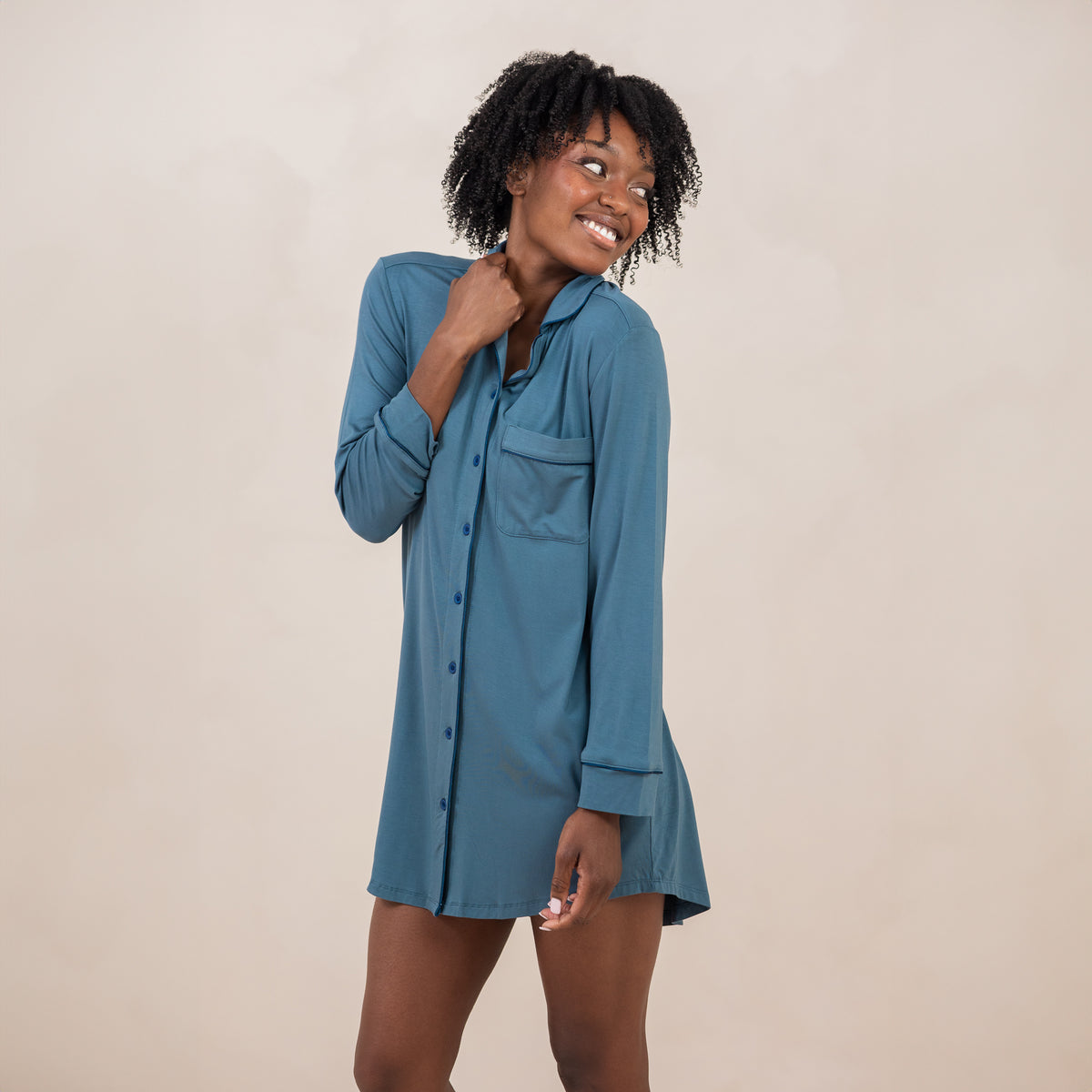 Bamboo Long Sleeve Women's Nightshirt in Atlantic Blue by Kyte Baby Bamboo Long Sleeve Women's Nightshirt in Atlantic Blue by Kyte Baby